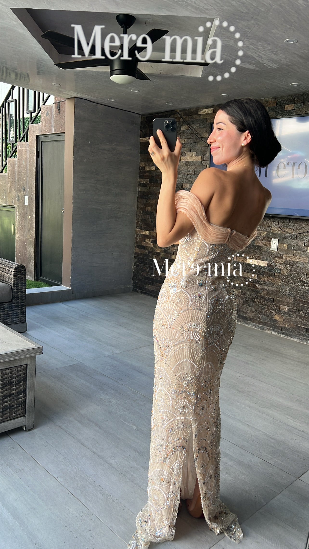 Vestido tul mel hombros