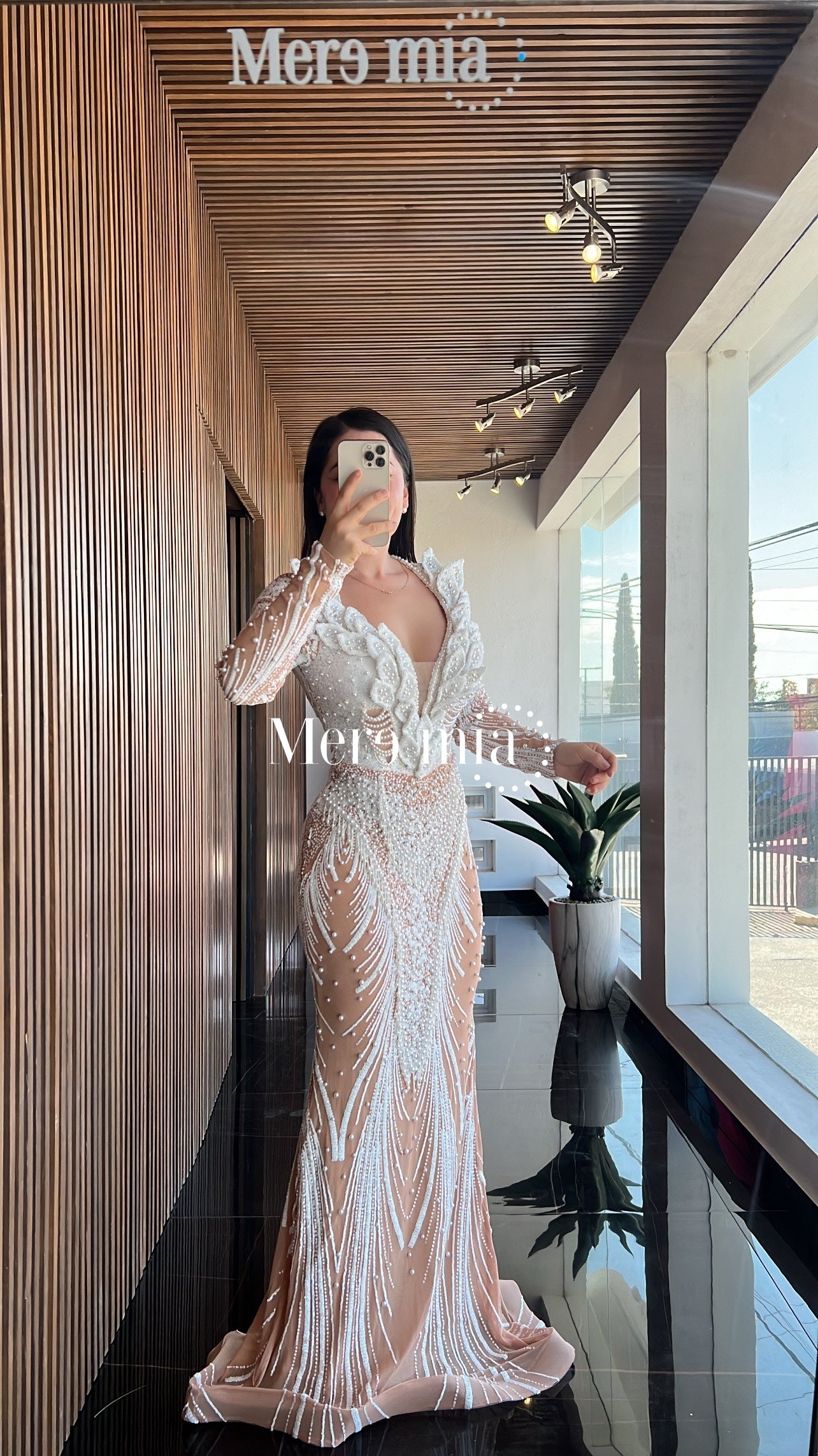 Vestido blanco perlas lent