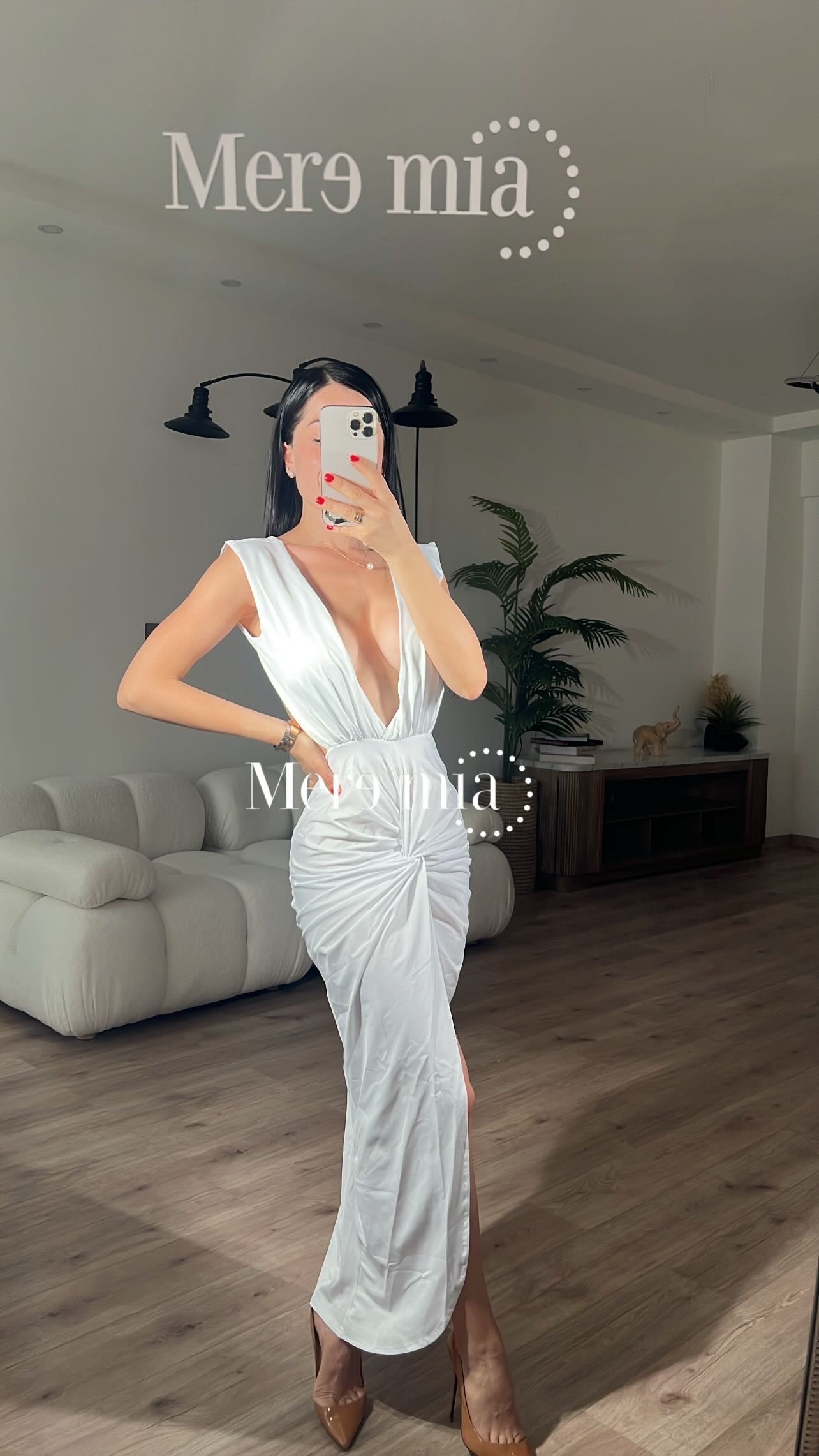 Vestido blanco stretch escote en V y espalda