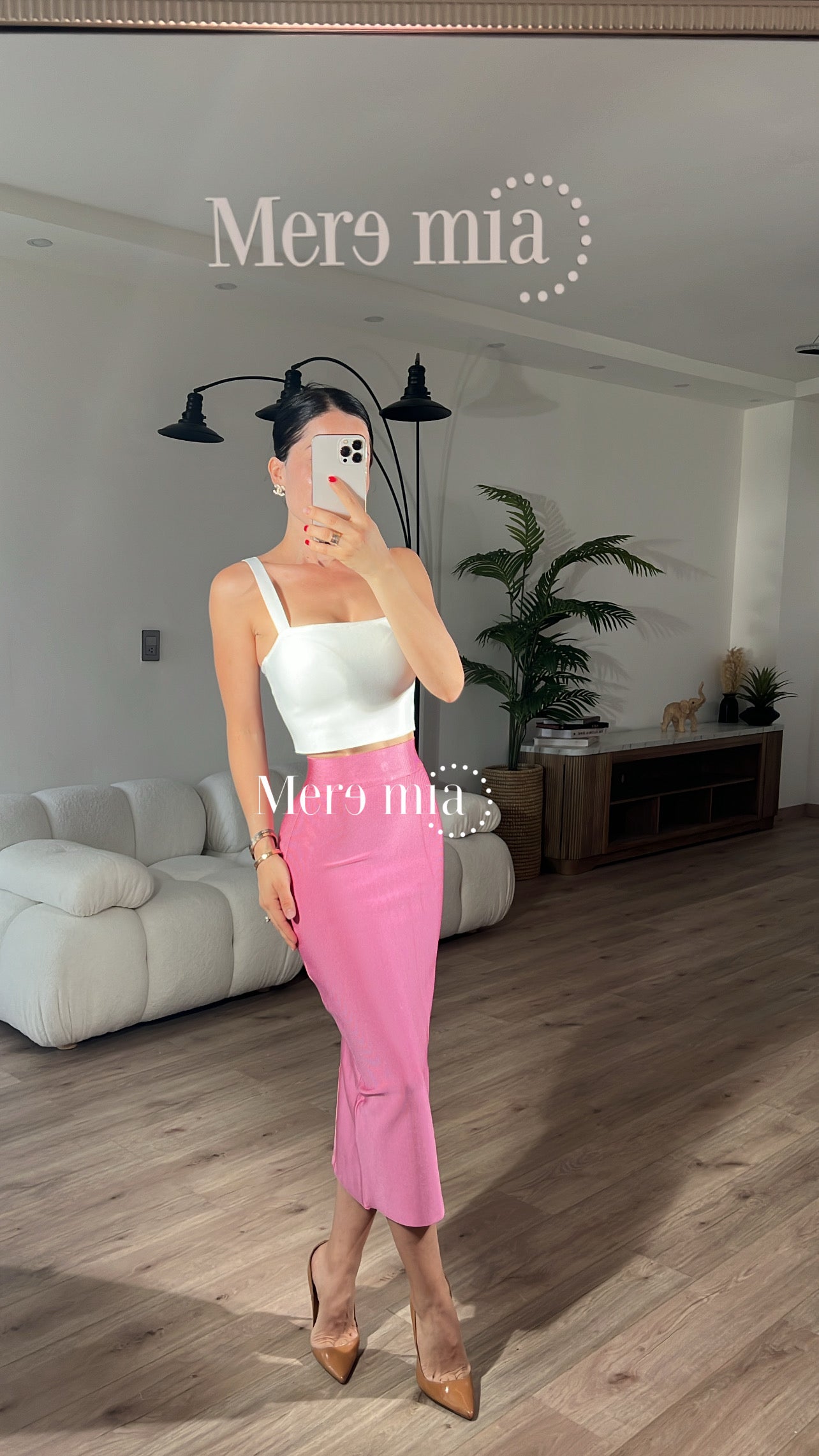 Falda rosa palo midi