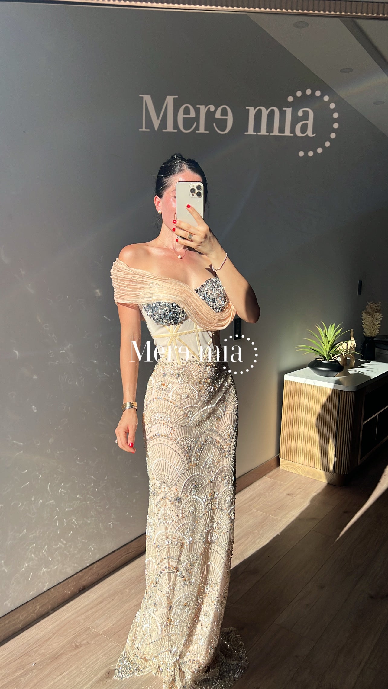 Vestido tul mel hombros
