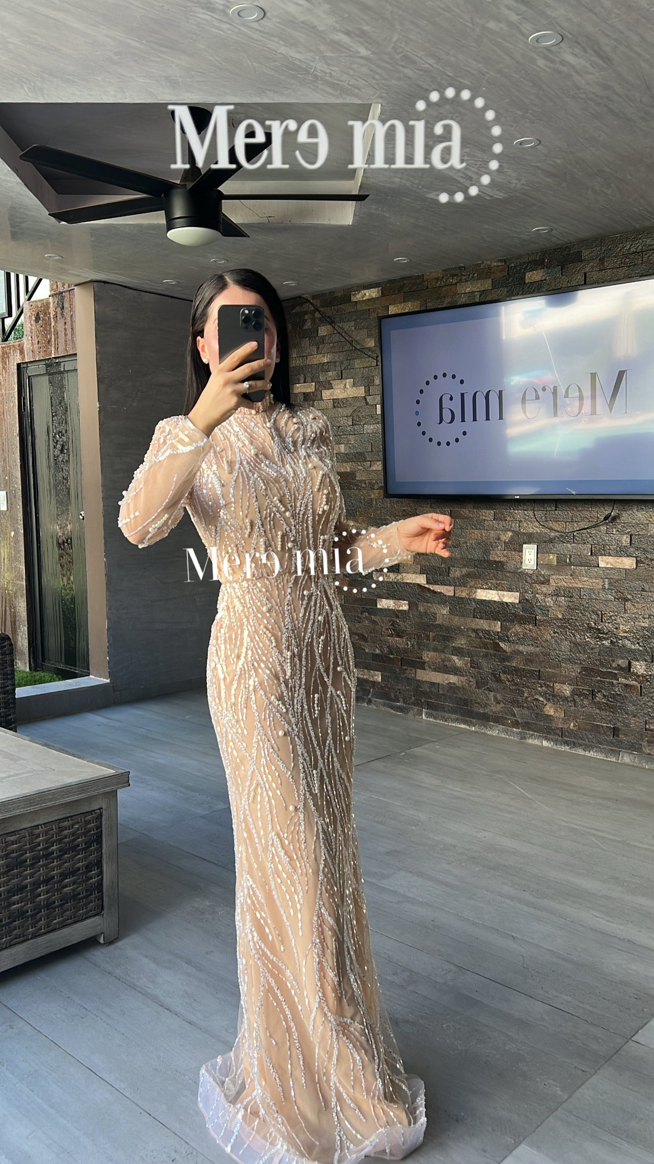 Vestido nude perlas ml