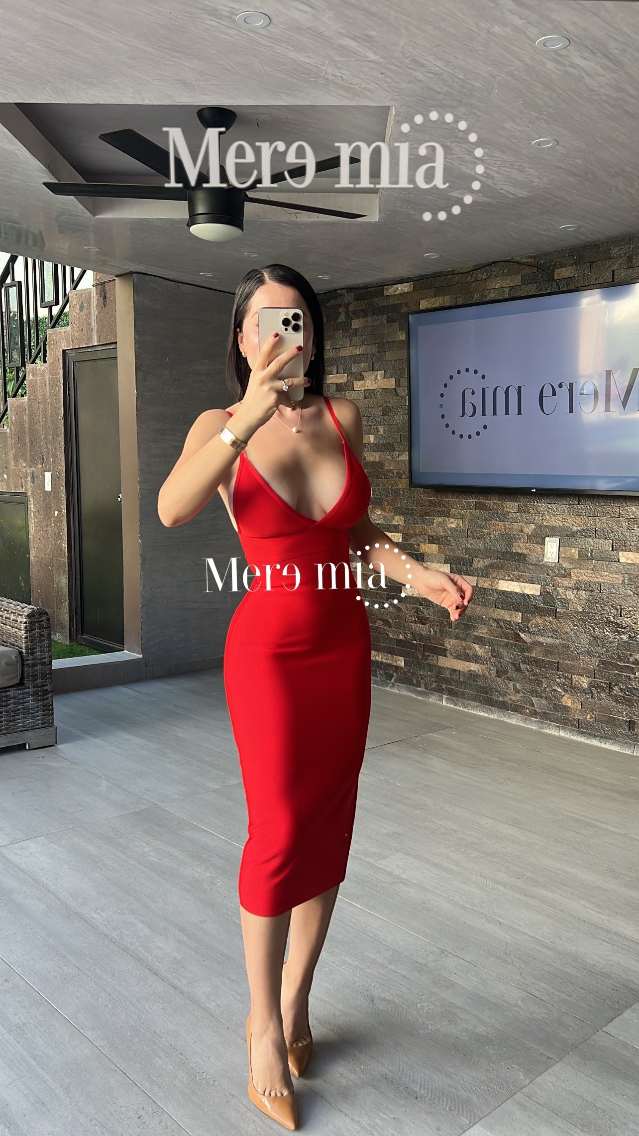 Vestido rojo midi liso