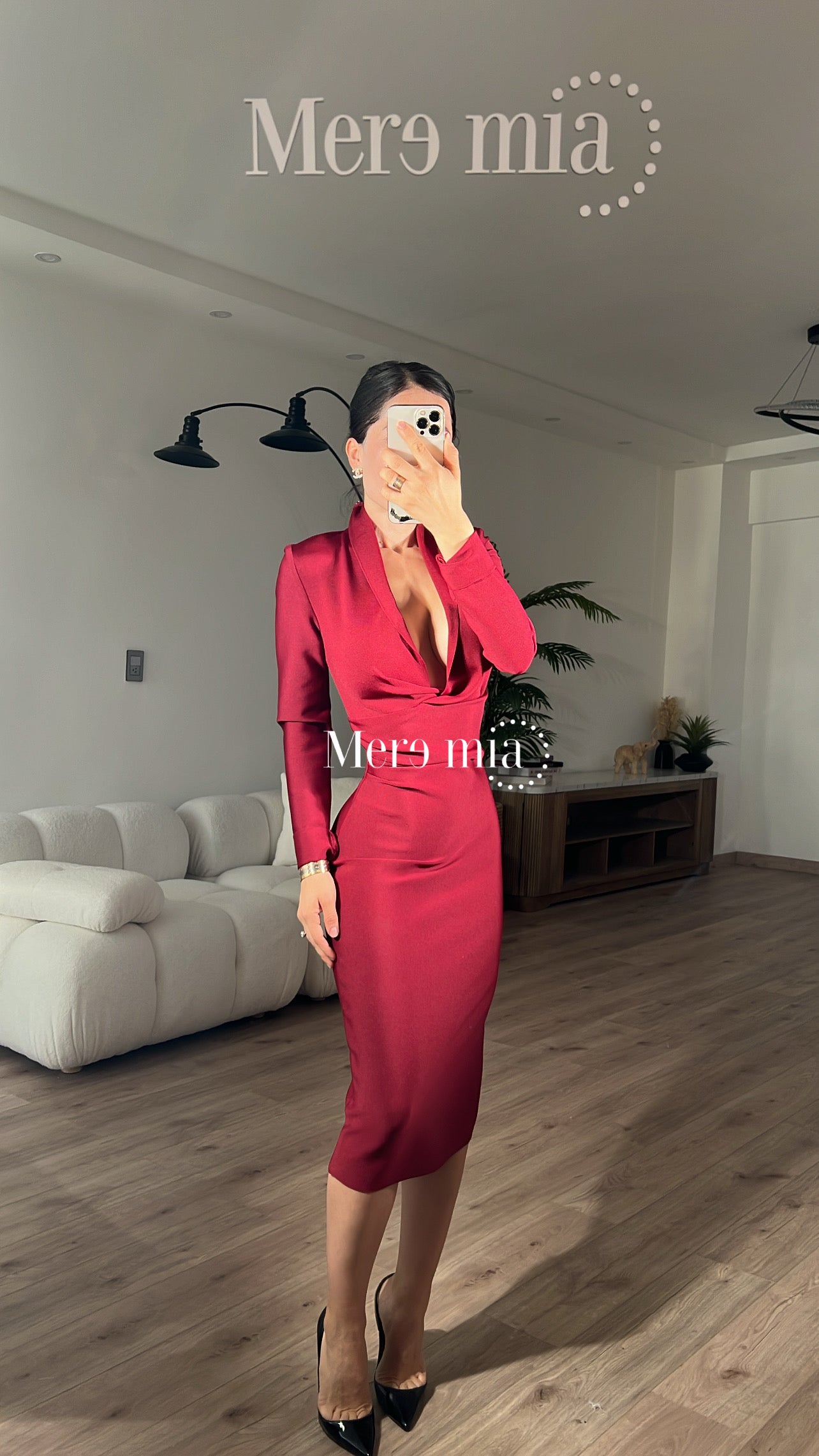 Vestido tinto manga larga