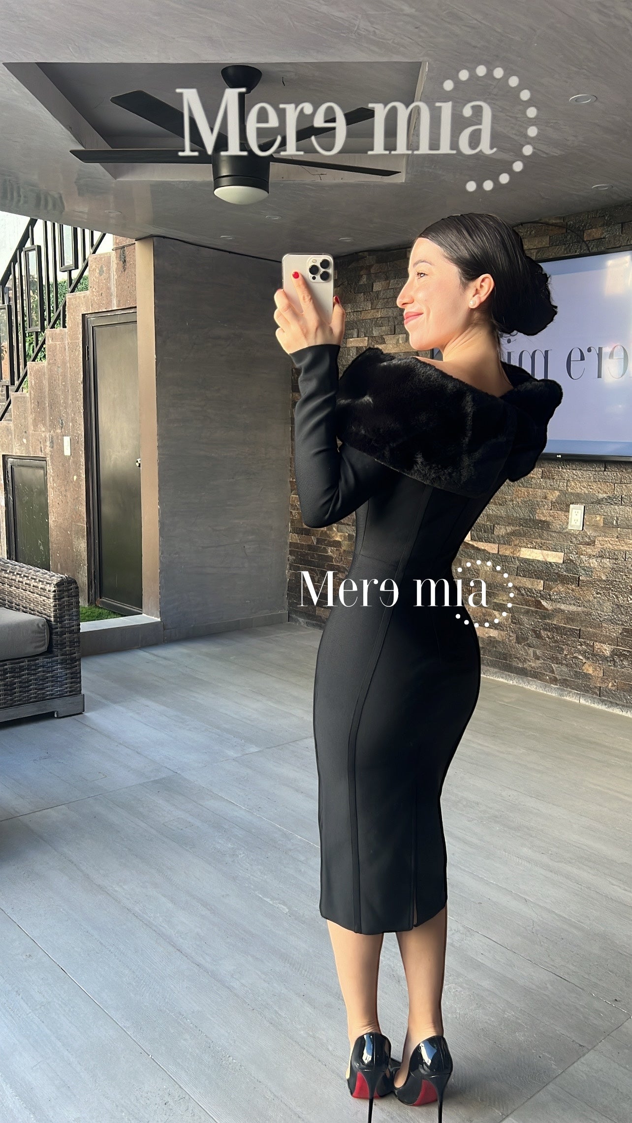 Vestido negro hombros peluche