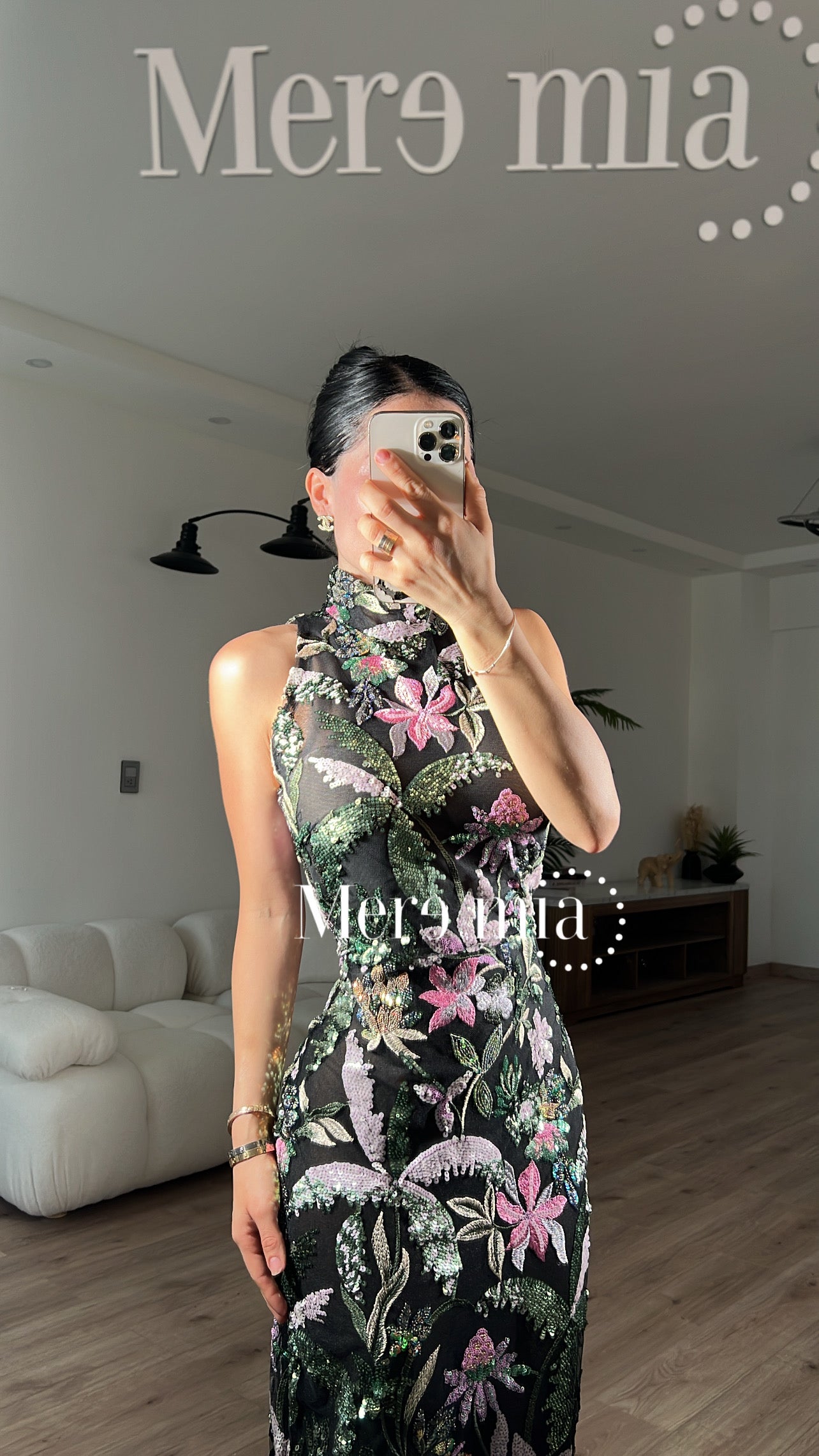 Vestido cuello flores lent