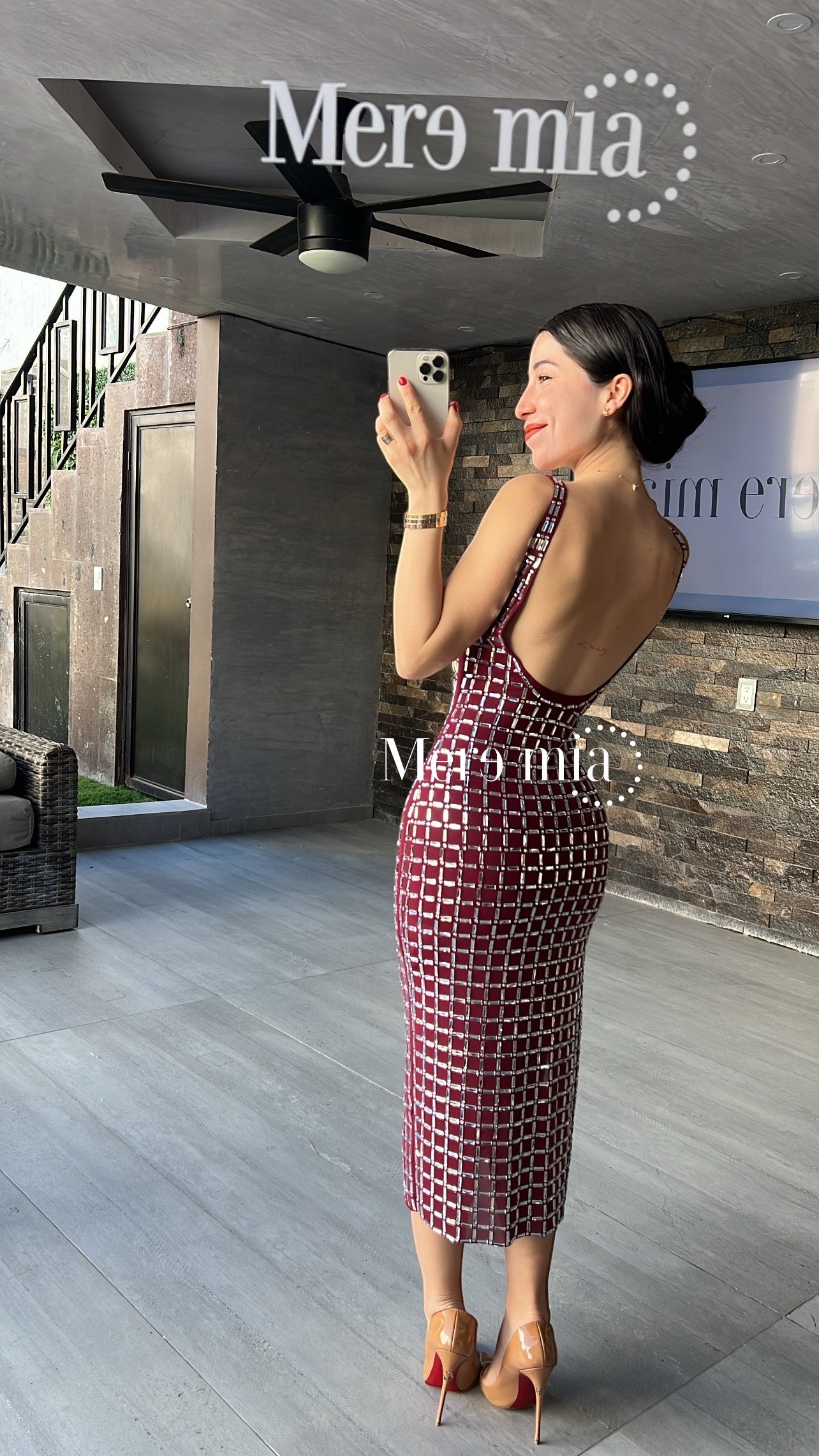 Vestido tinto apl cuadros plata