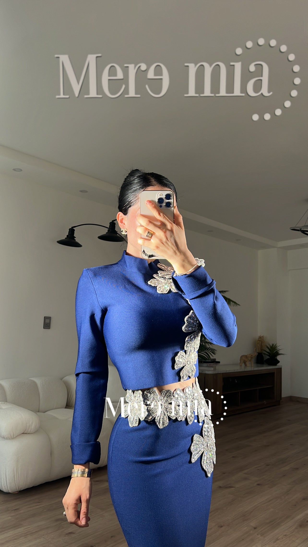 Conjunto azul flores