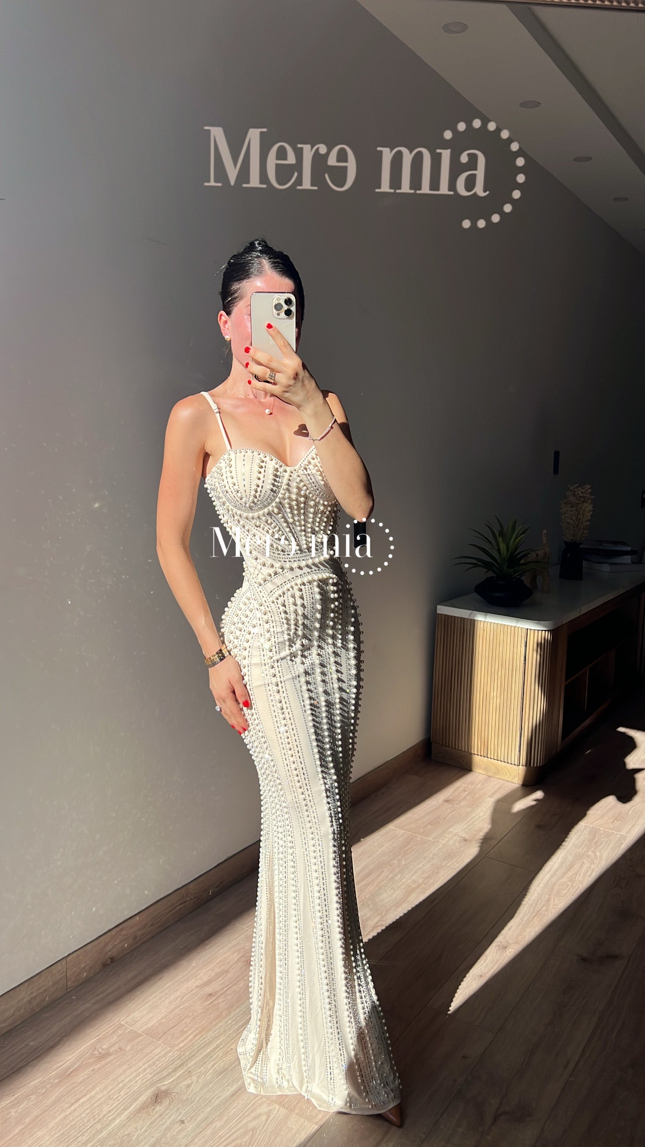 Vestido nude plata largo