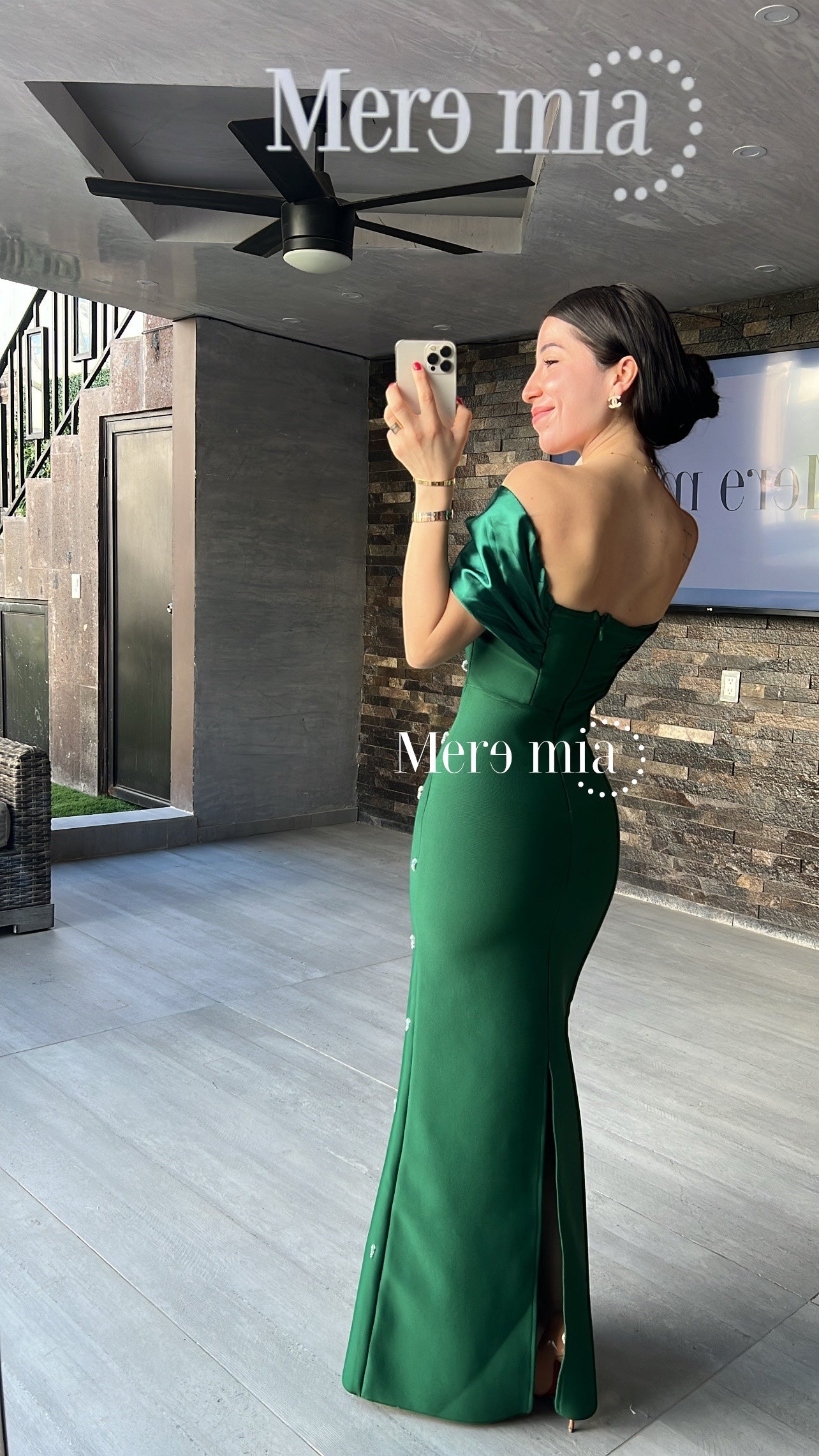 Vestido verde hombros sat