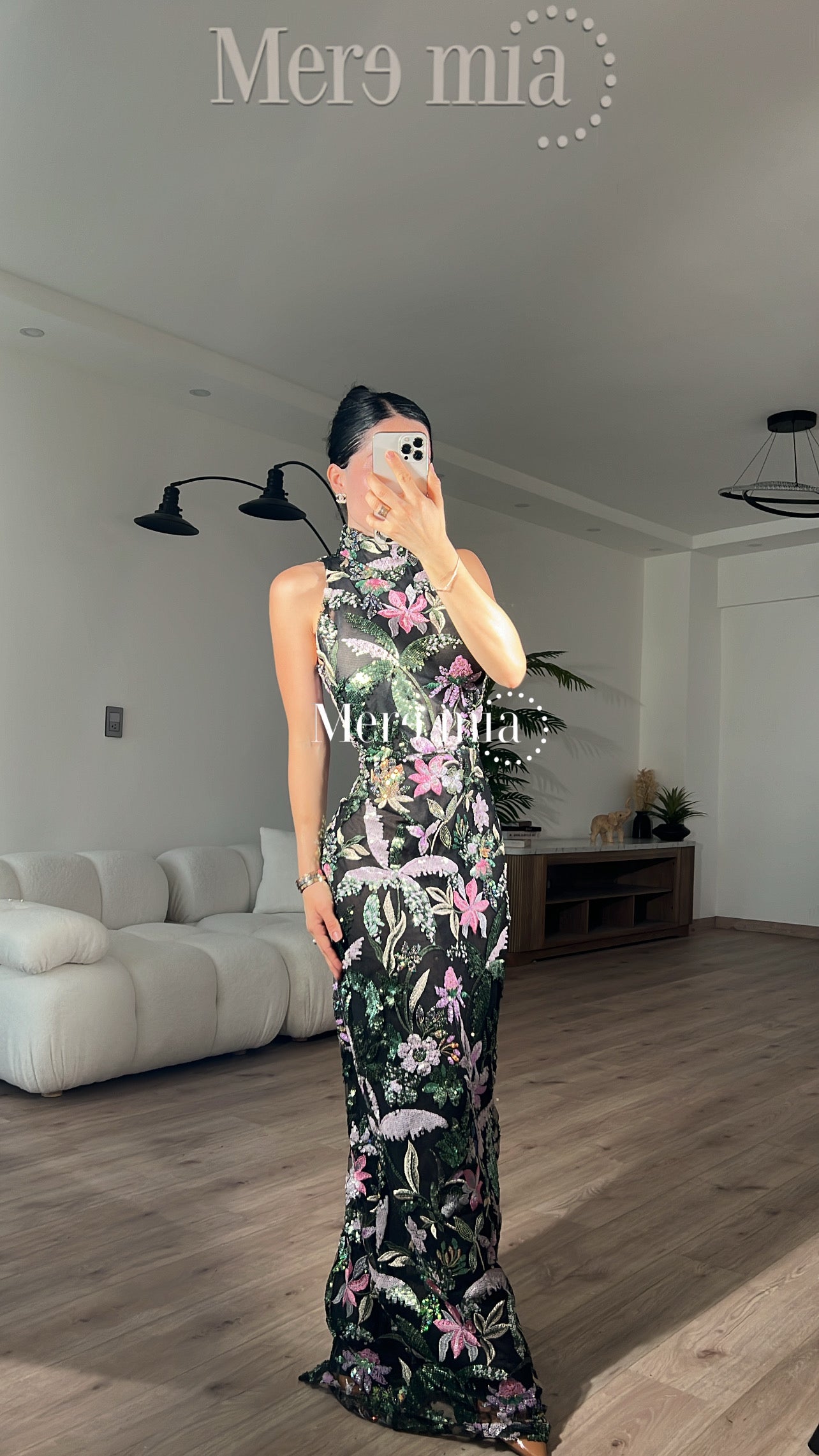 Vestido cuello flores lent