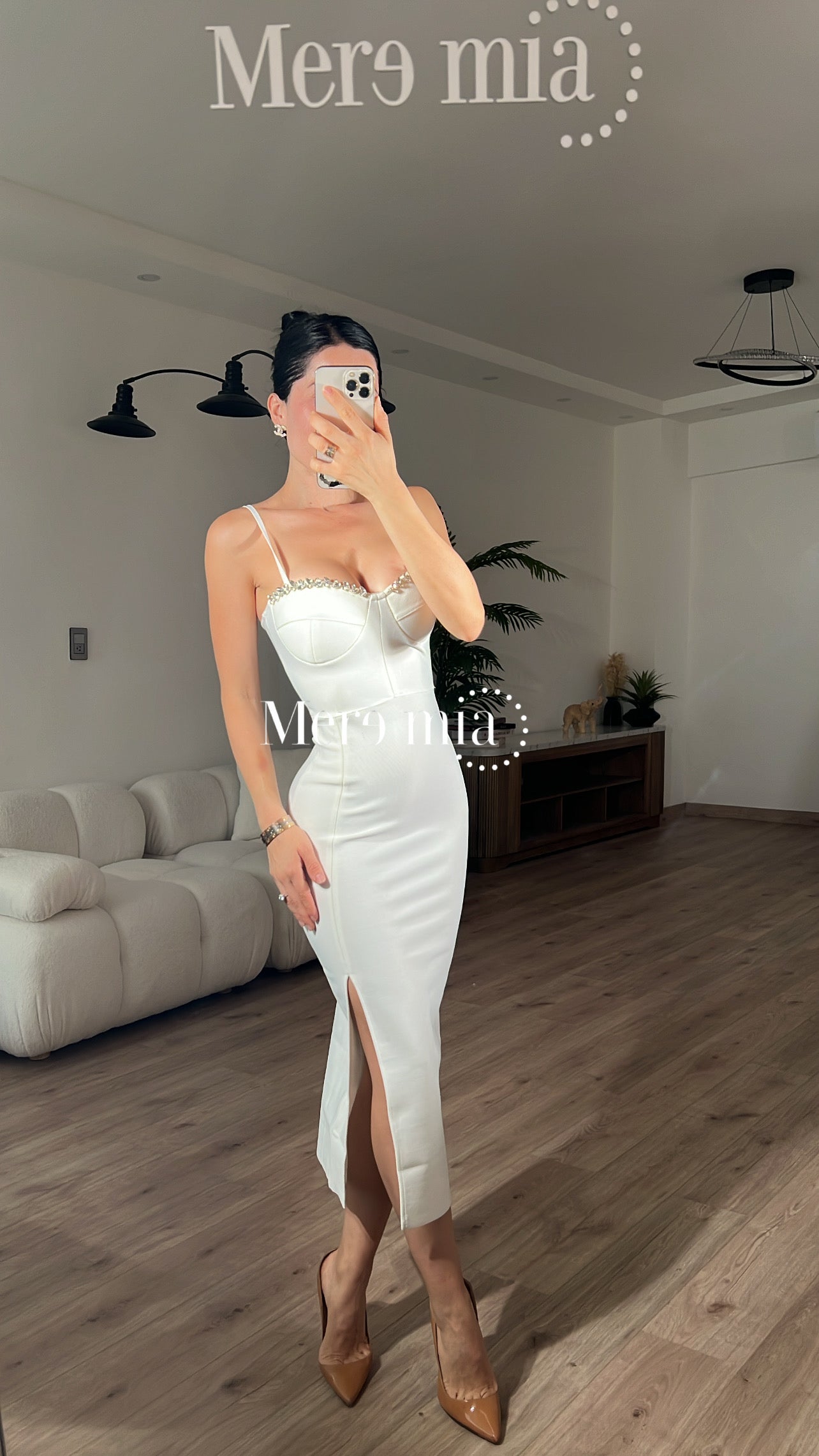 Vestido blanco brillos copa