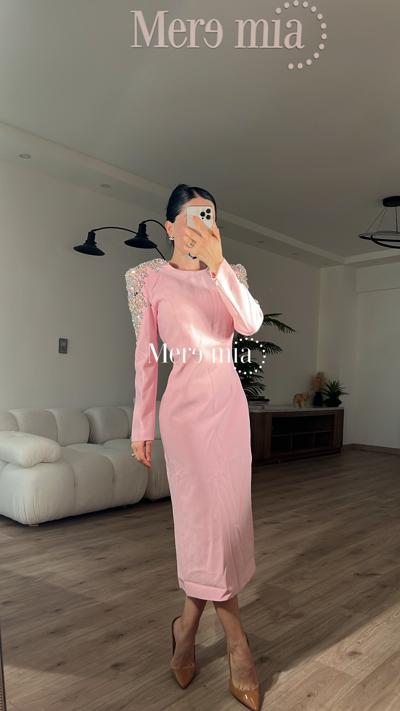 Vestido rosa apl hombros