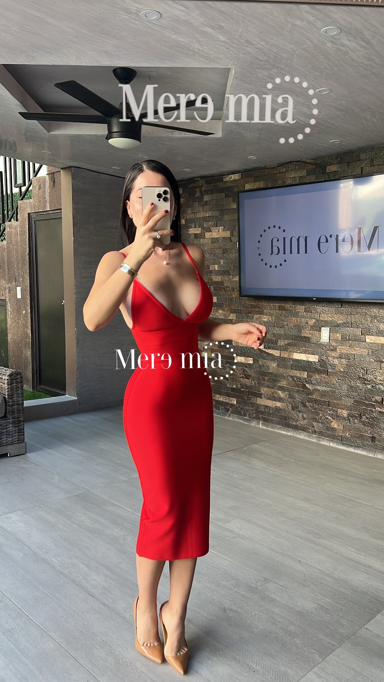 Vestido rojo midi liso