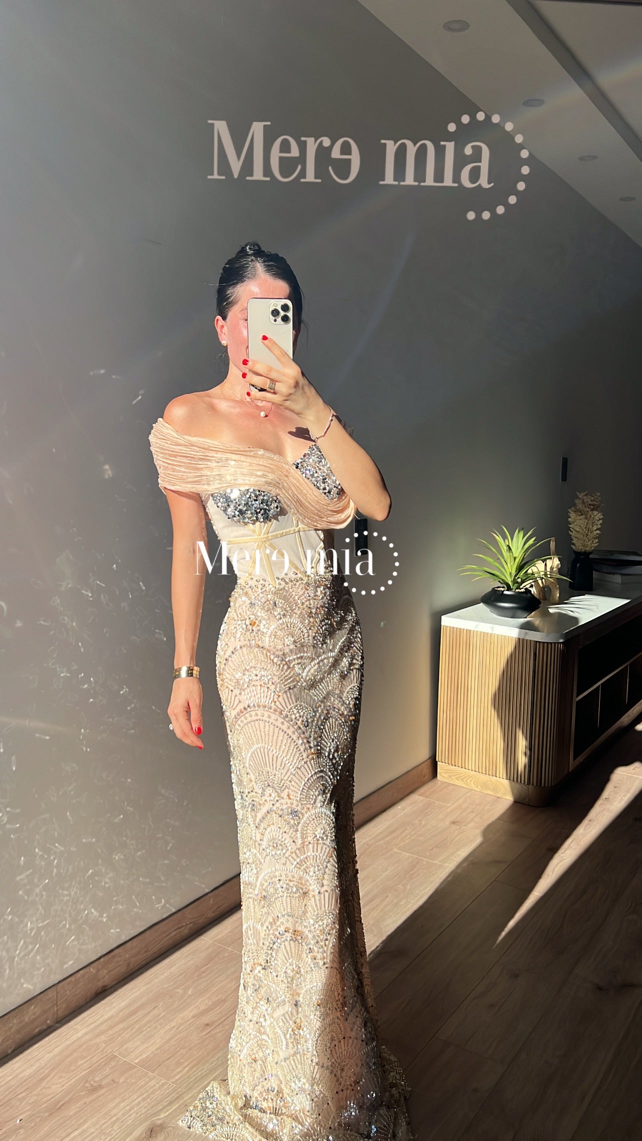 Vestido tul mel hombros