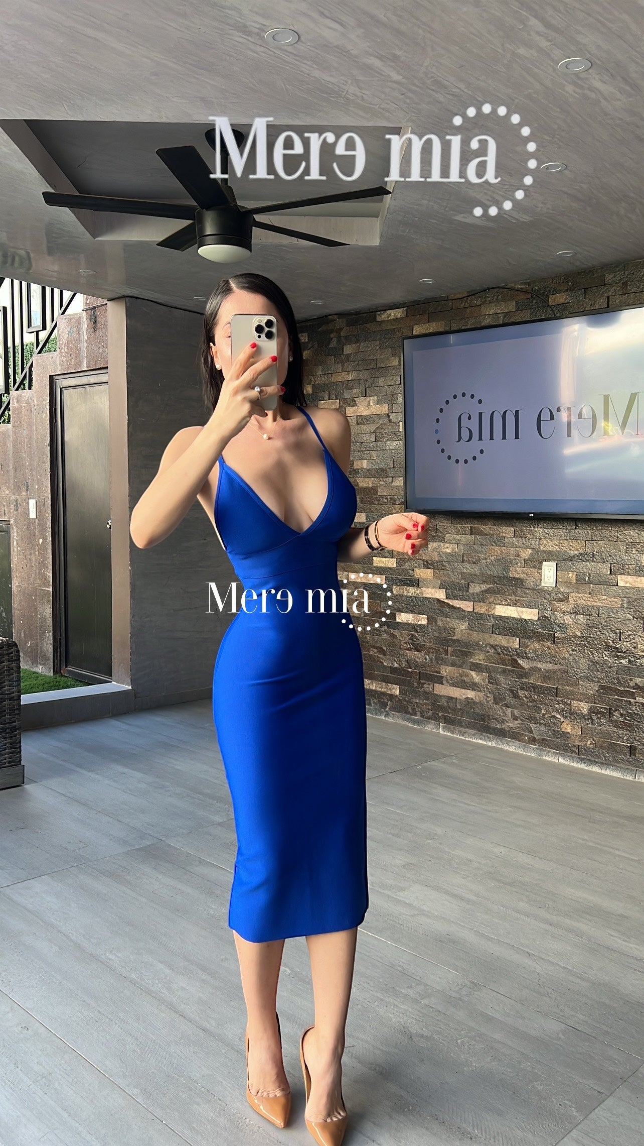 Vestido azul midi liso