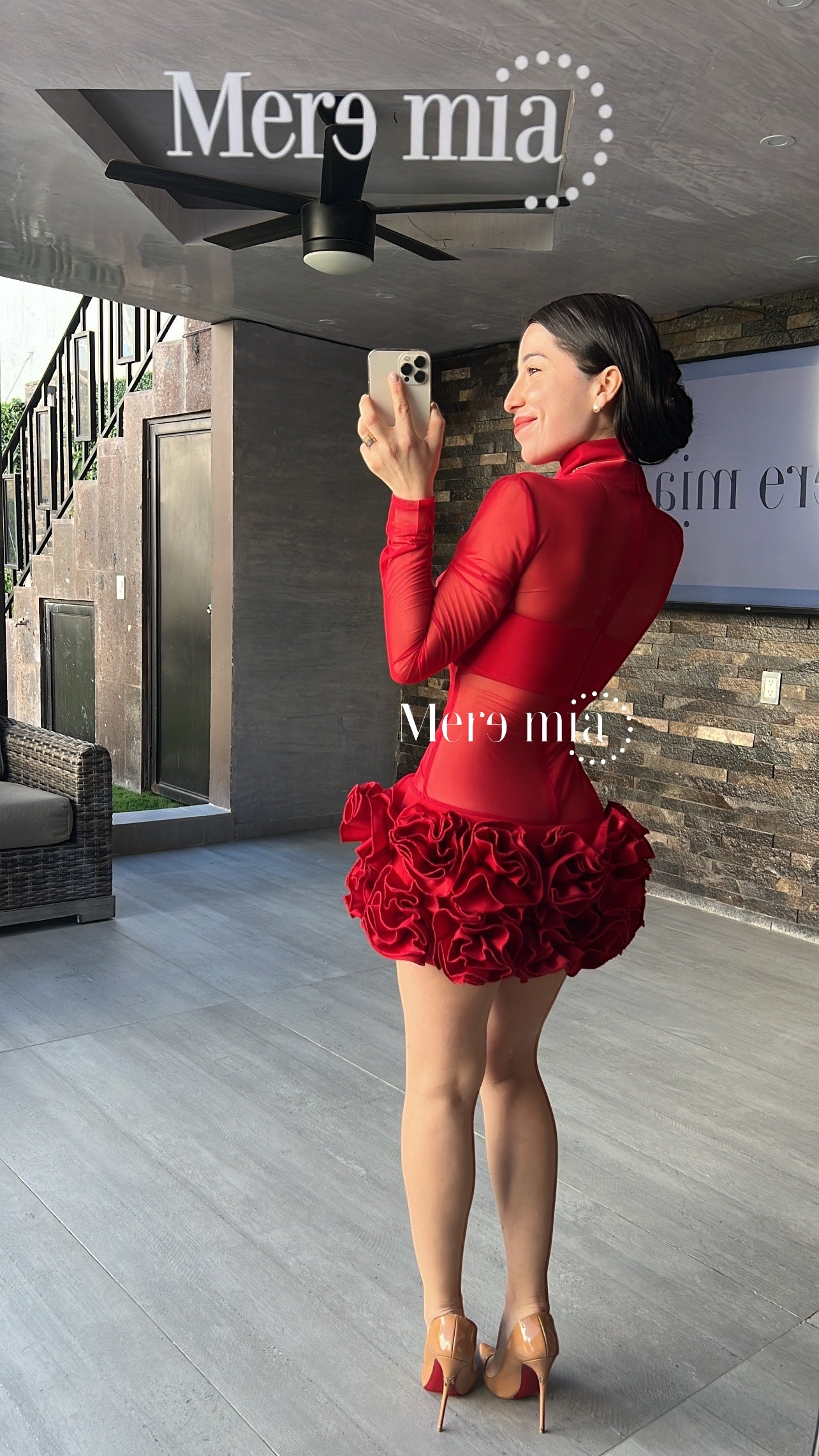 Vestido rojo transp flores