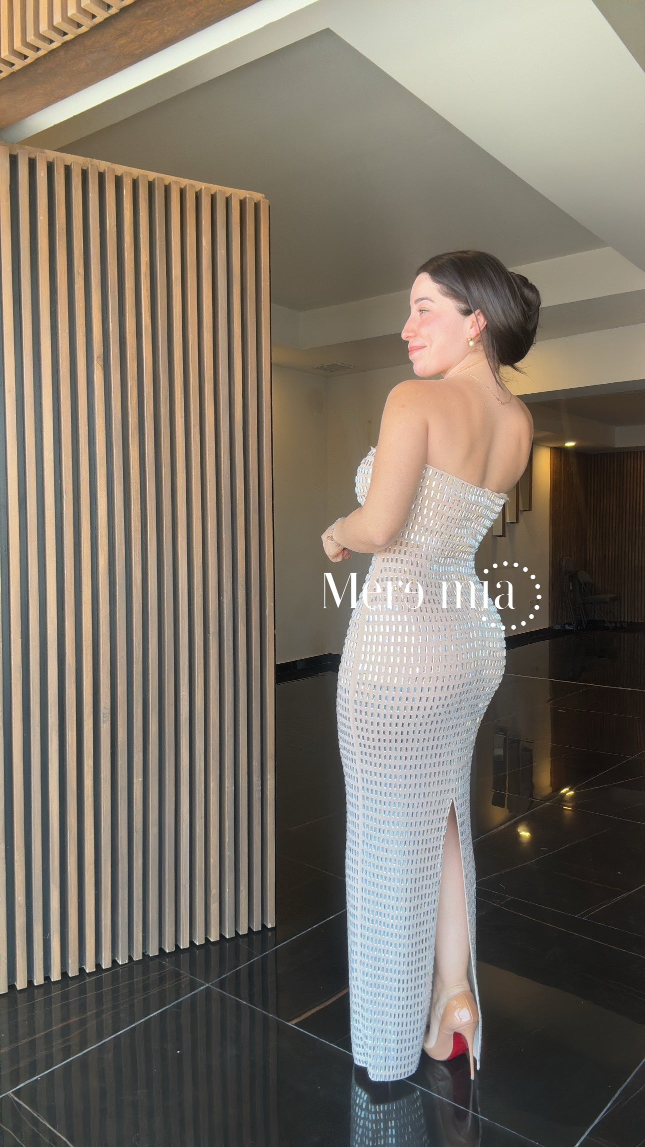 Vestido beige apl rect