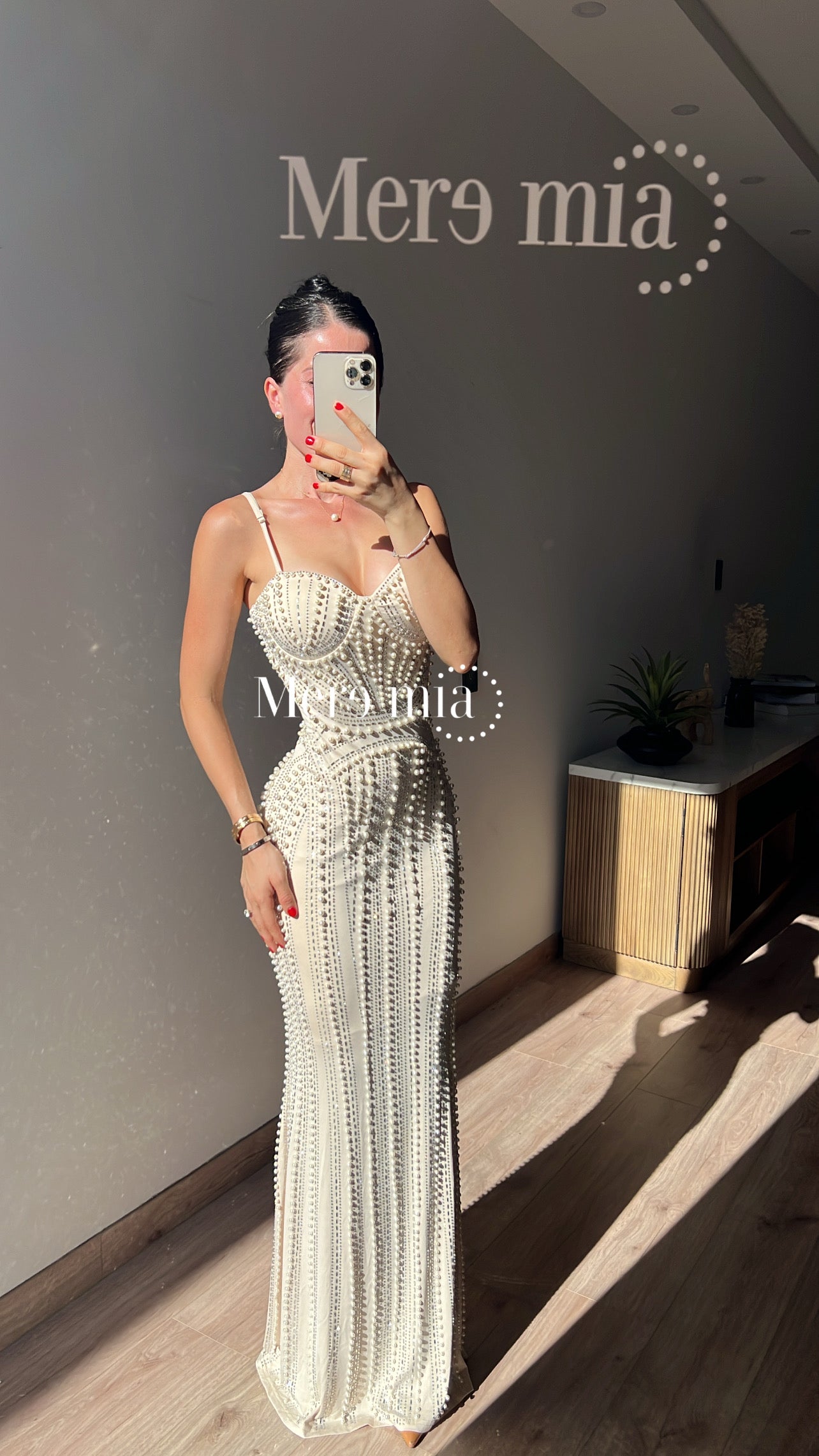 Vestido nude plata largo