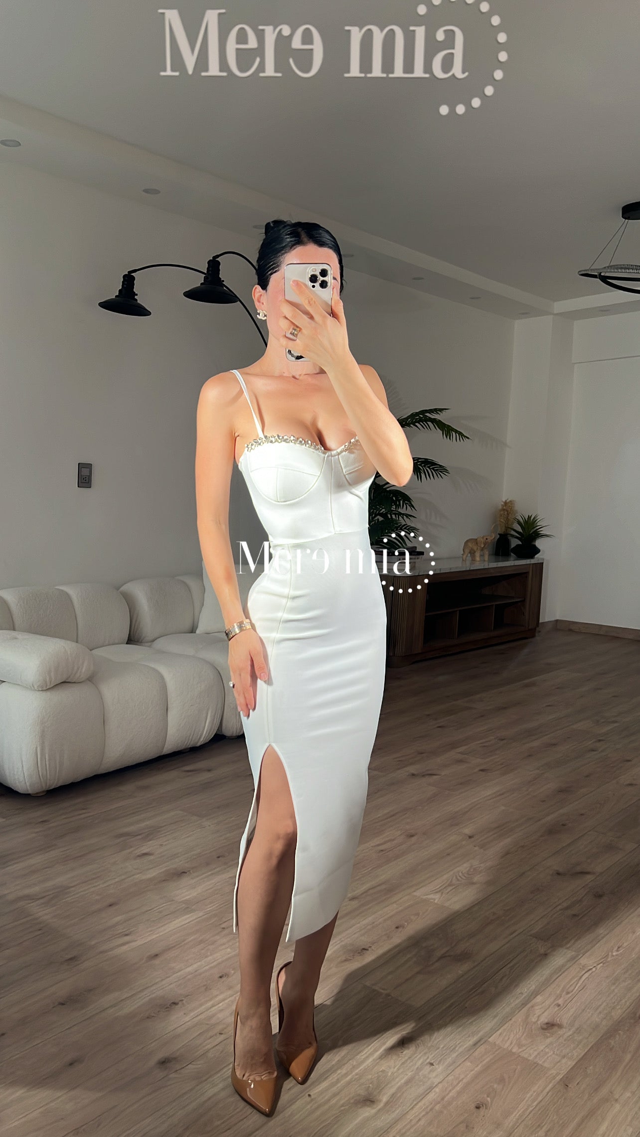 Vestido blanco brillos copa