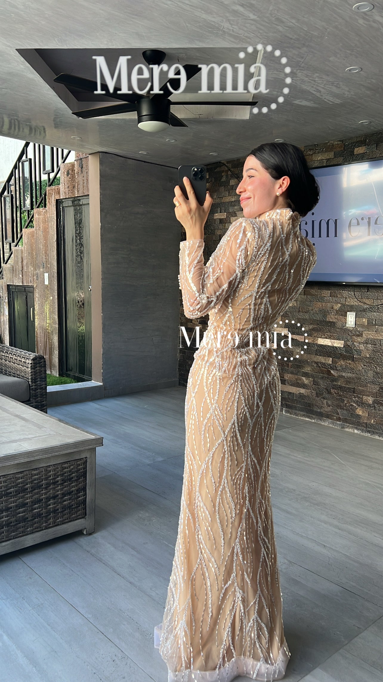 Vestido nude perlas ml