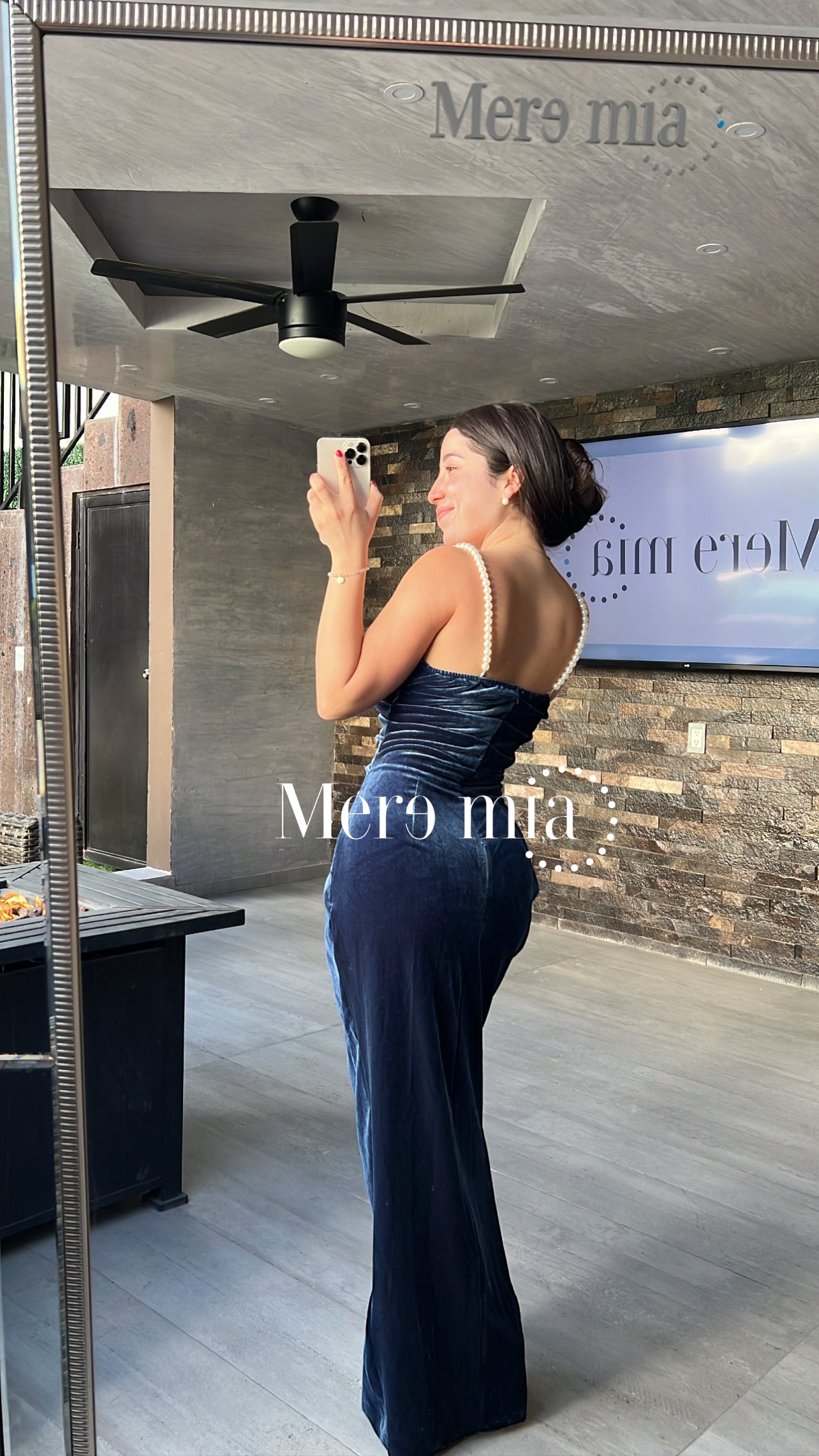 Vestido azul terc perlas