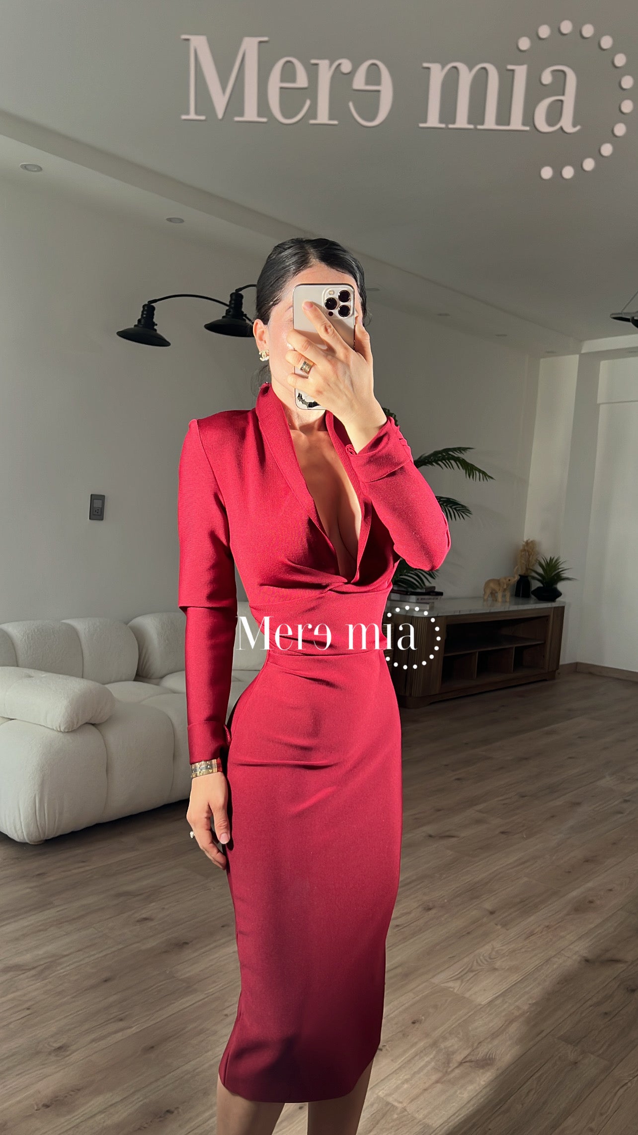 Vestido tinto manga larga