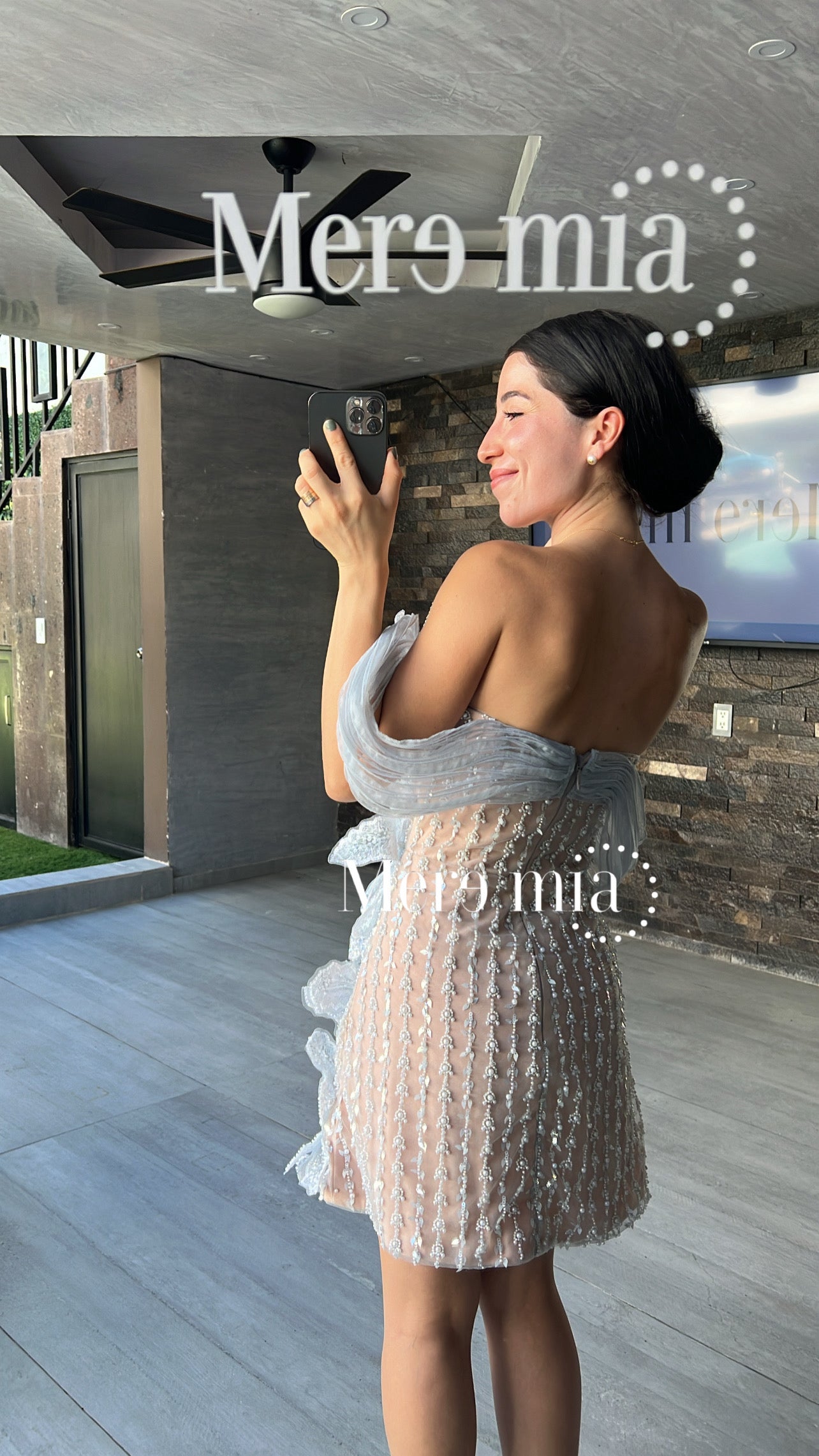 Vestido flor tul gris