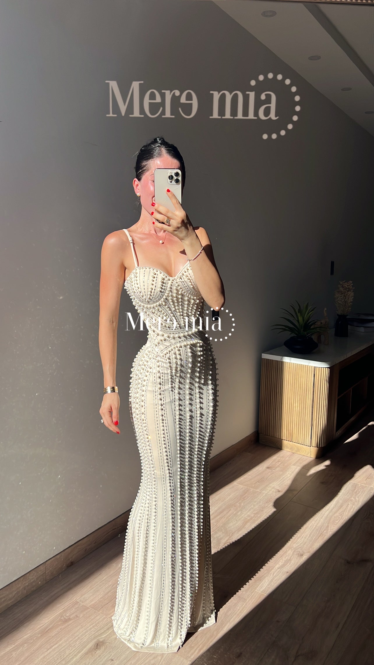Vestido nude plata largo