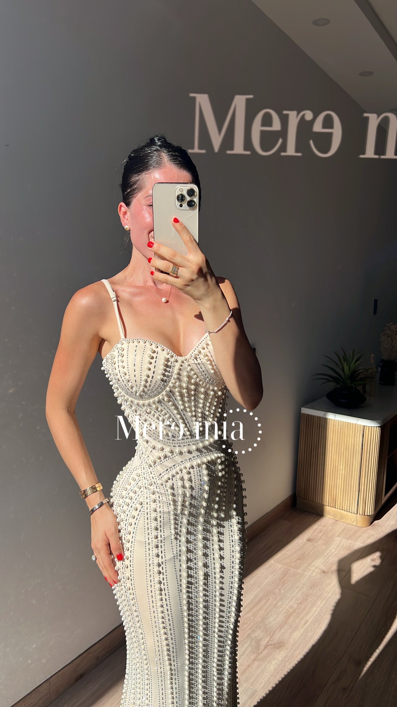 Vestido nude plata largo