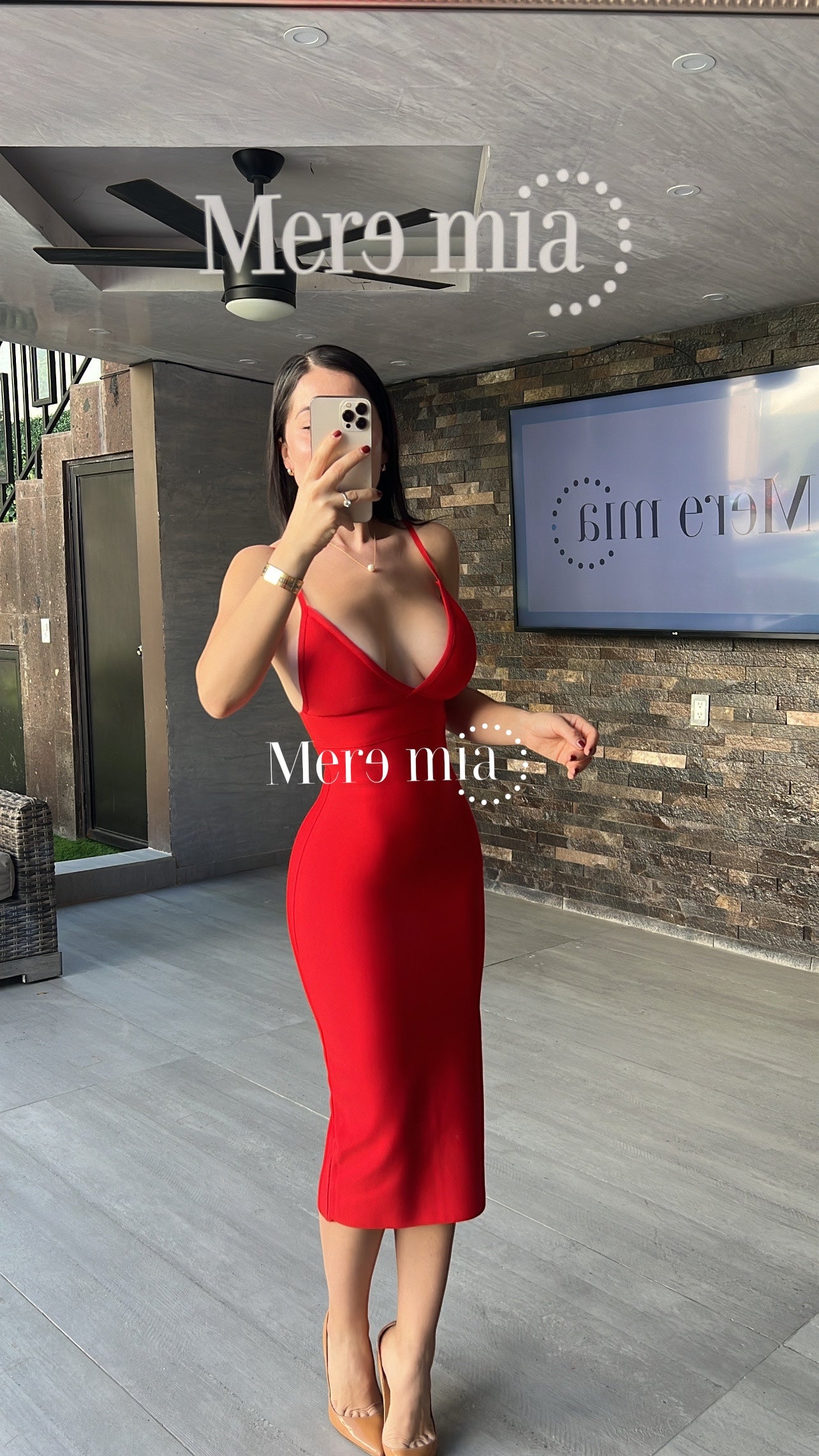 Vestido rojo midi liso