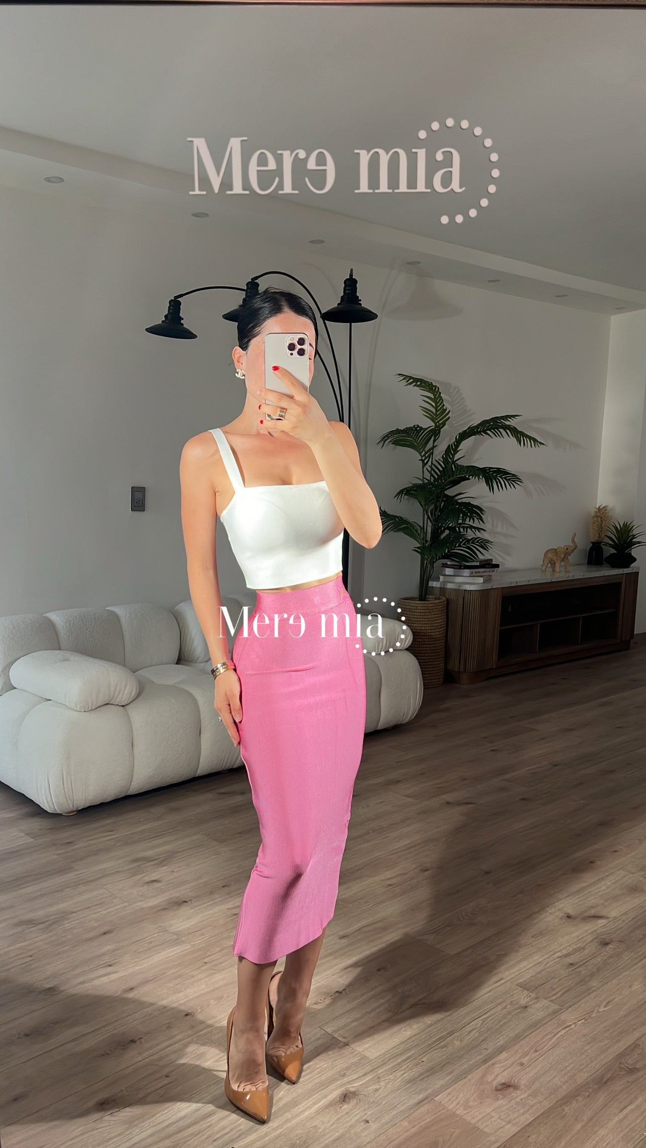 Falda rosa palo midi
