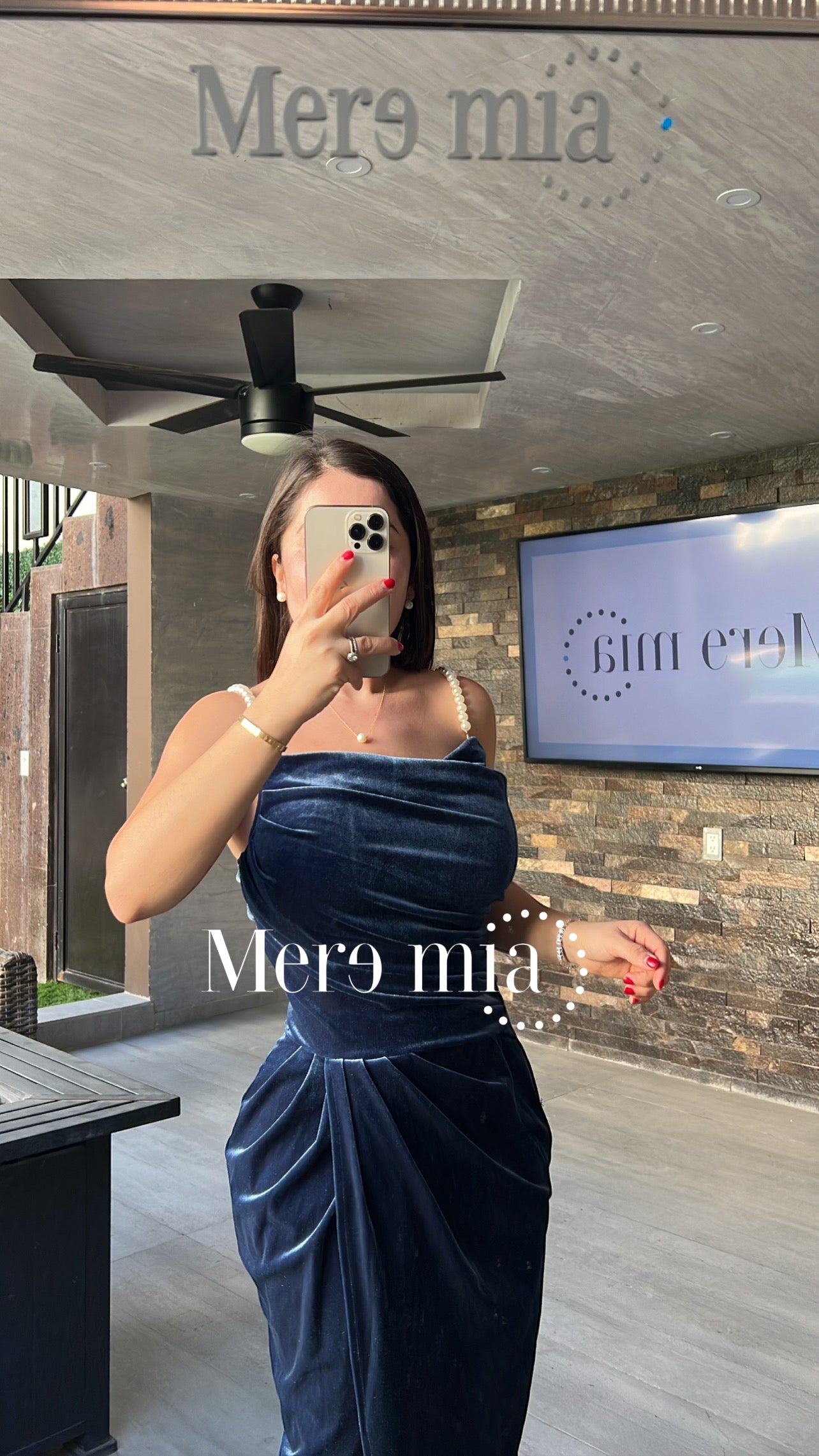 Vestido azul terc perlas
