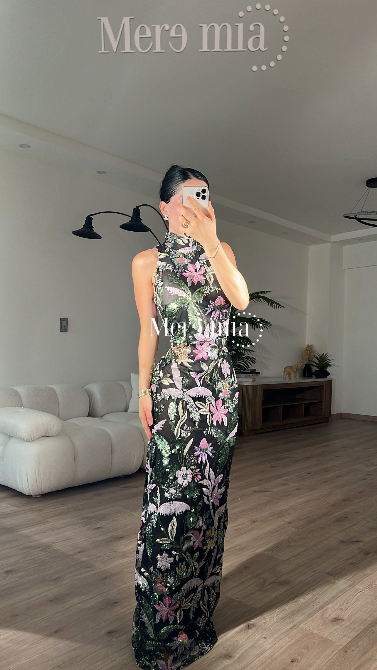 Vestido cuello flores lent