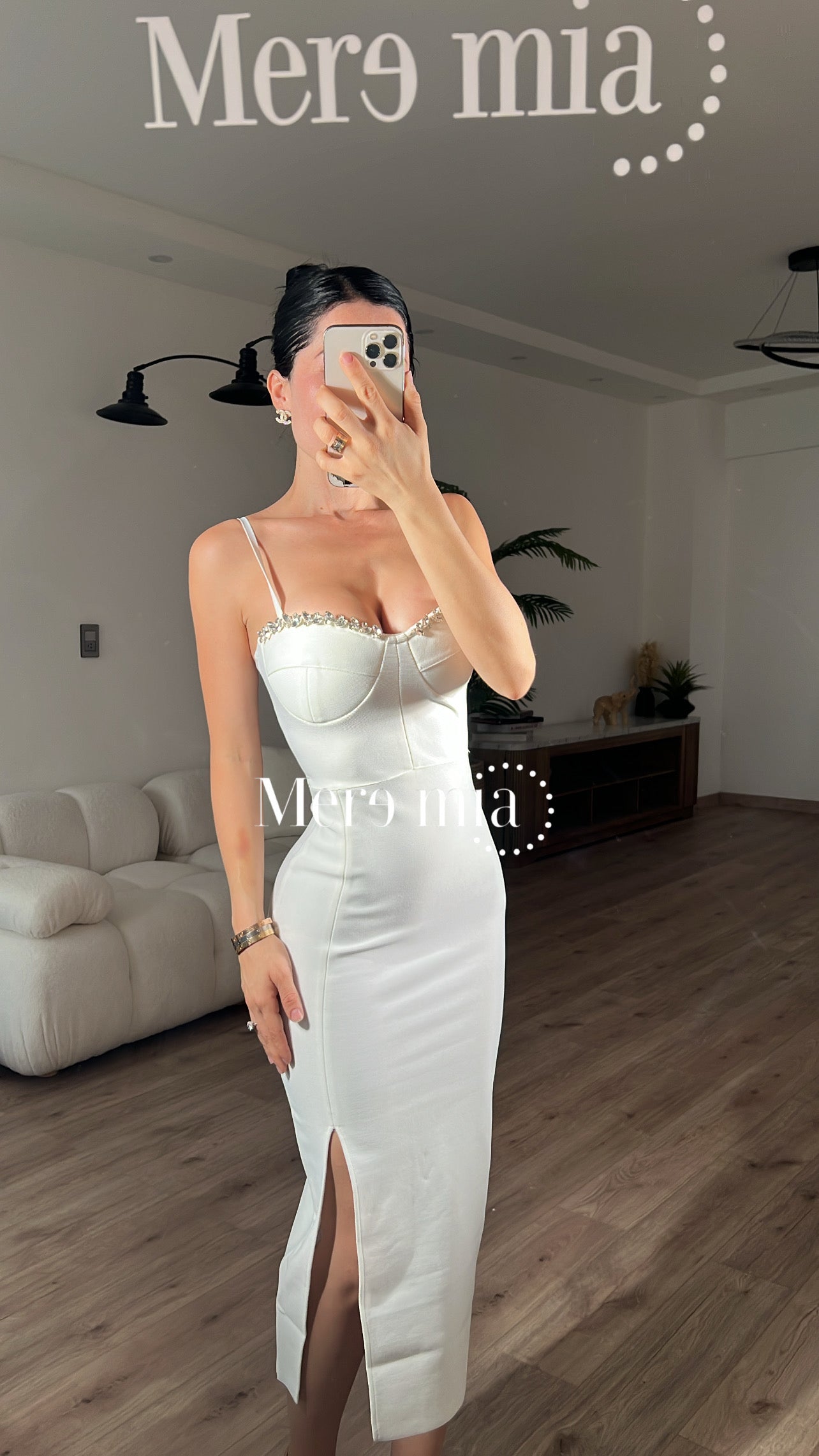 Vestido blanco brillos copa