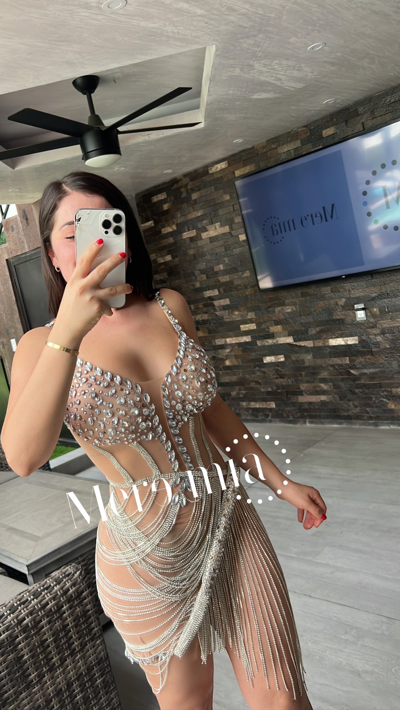 Vestido nude brillos