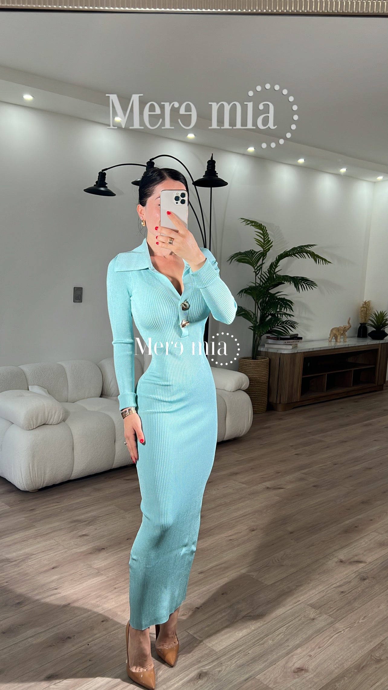 Vestido aqua cuello