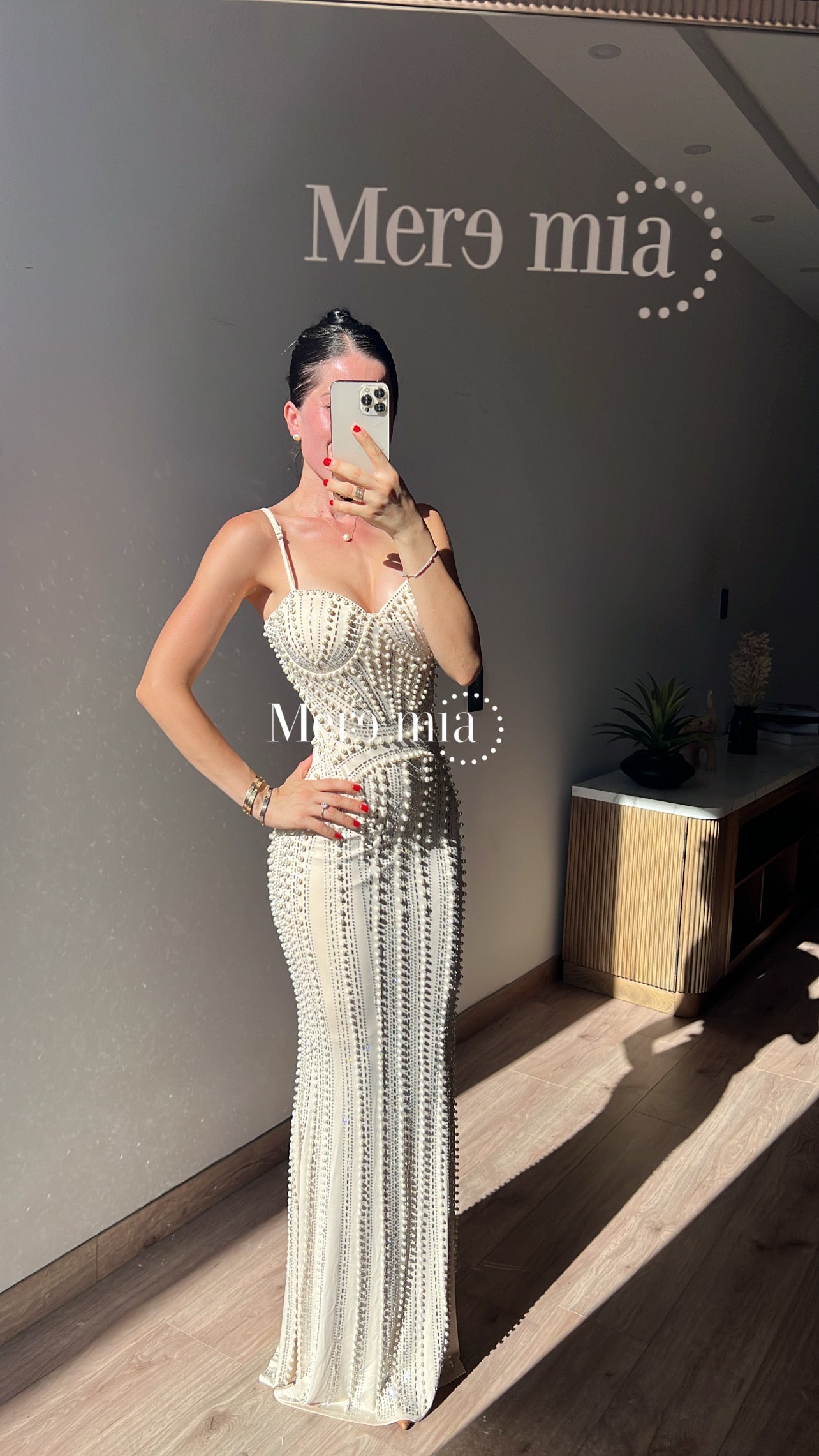 Vestido nude plata largo
