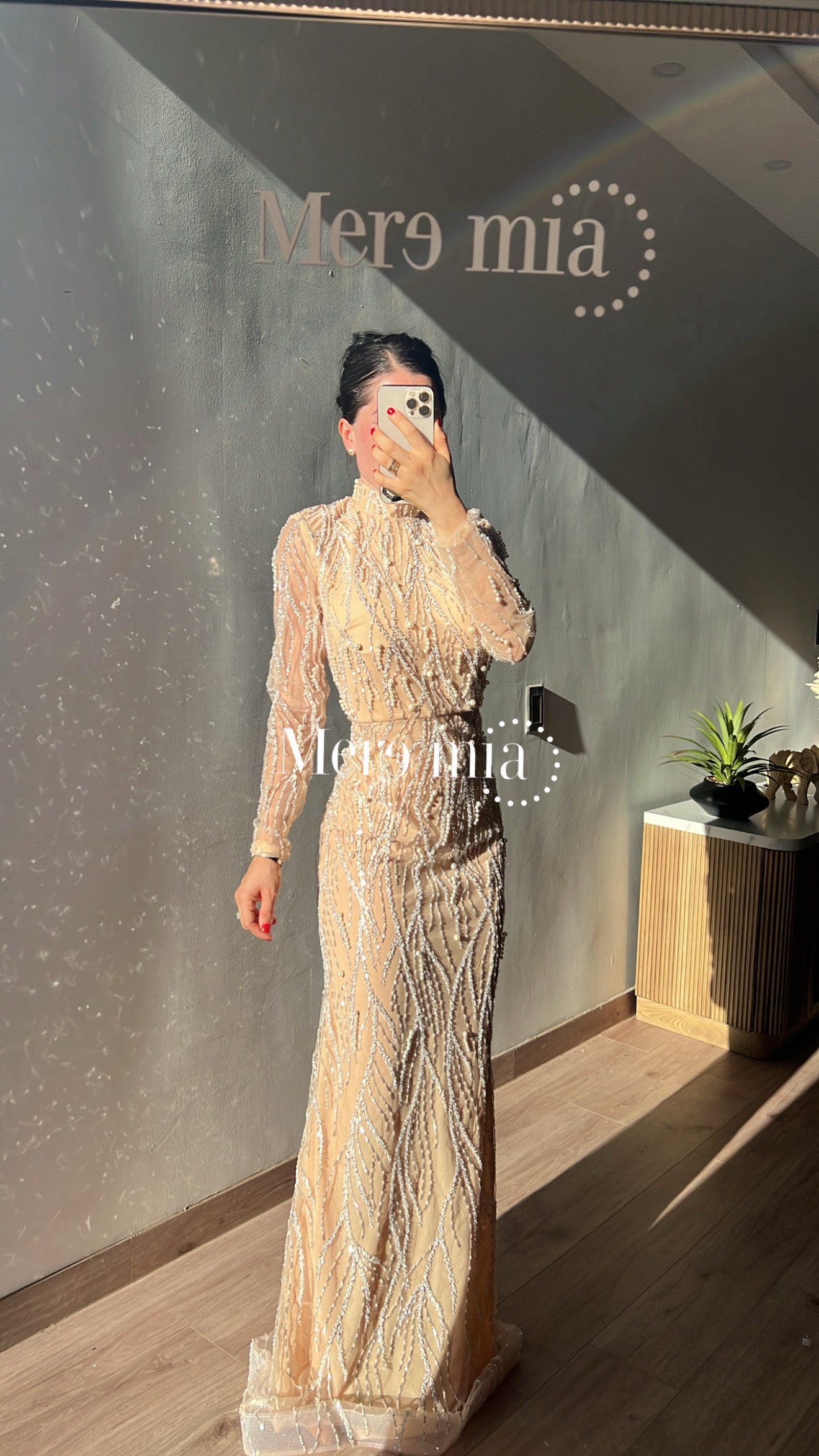 Vestido nude perlas ml