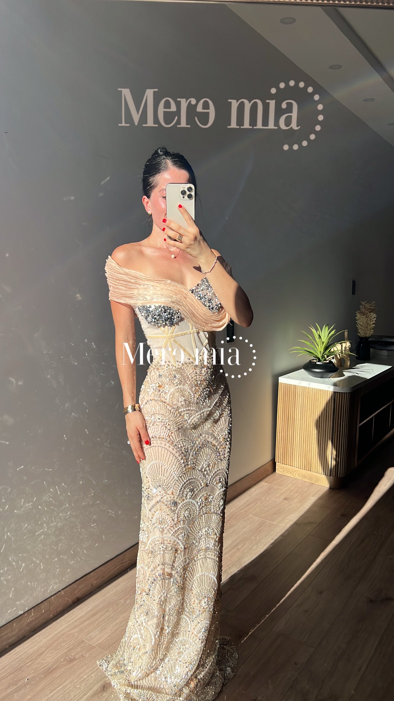 Vestido tul mel hombros
