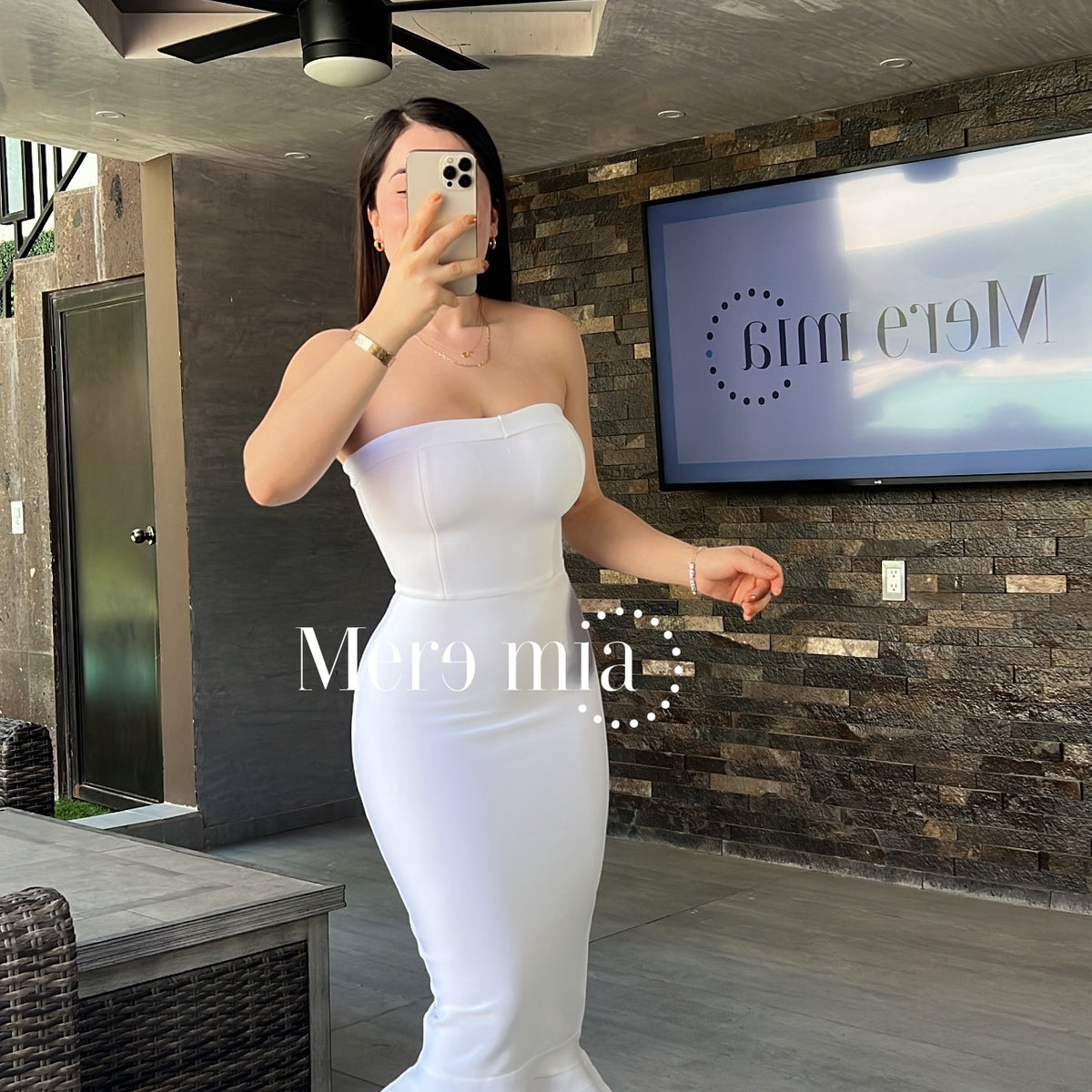 Strapless Vestidos Largos Con Olanes Vestido Blanco Olán Abajo