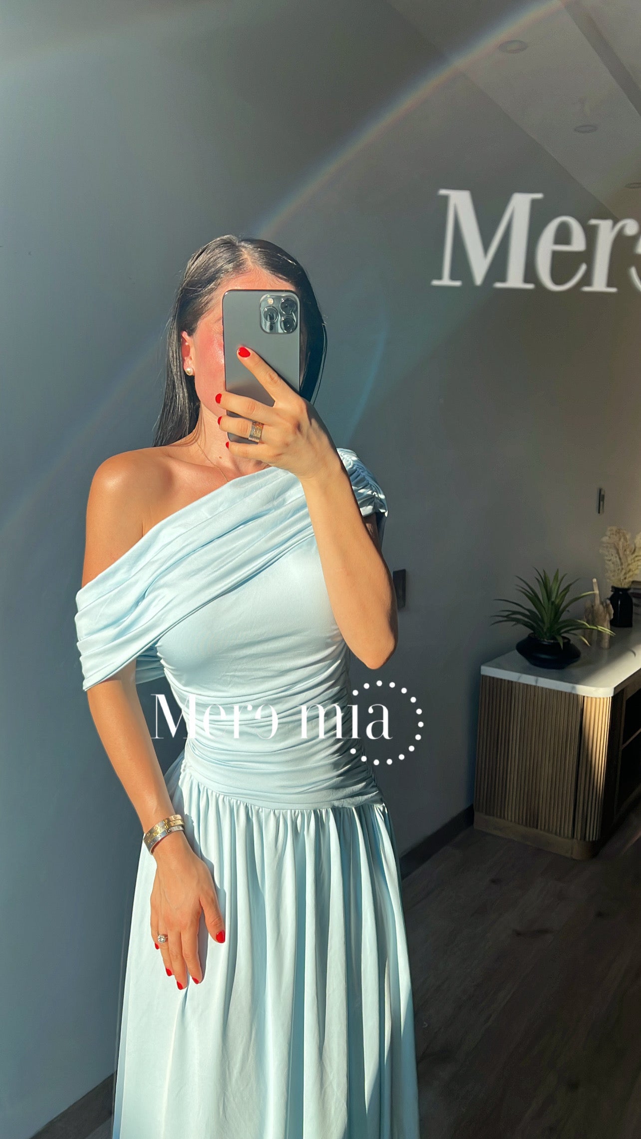 Vestido aqua plisado