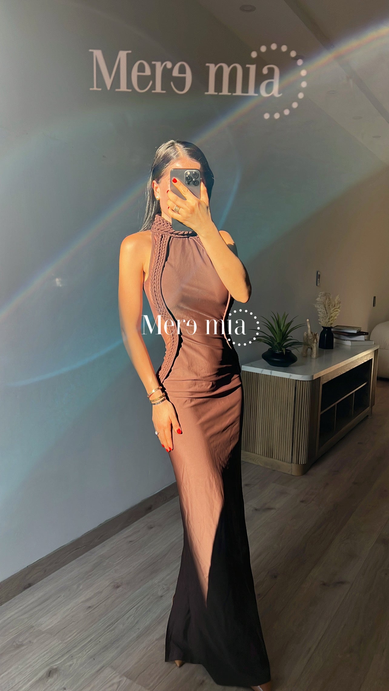 Vestido cafe cuello tren