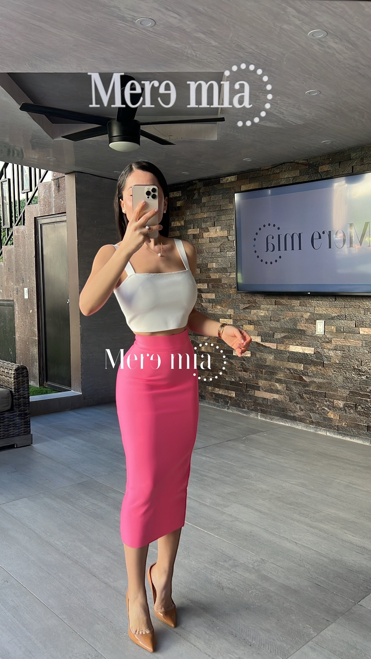Falda rosa bar midi