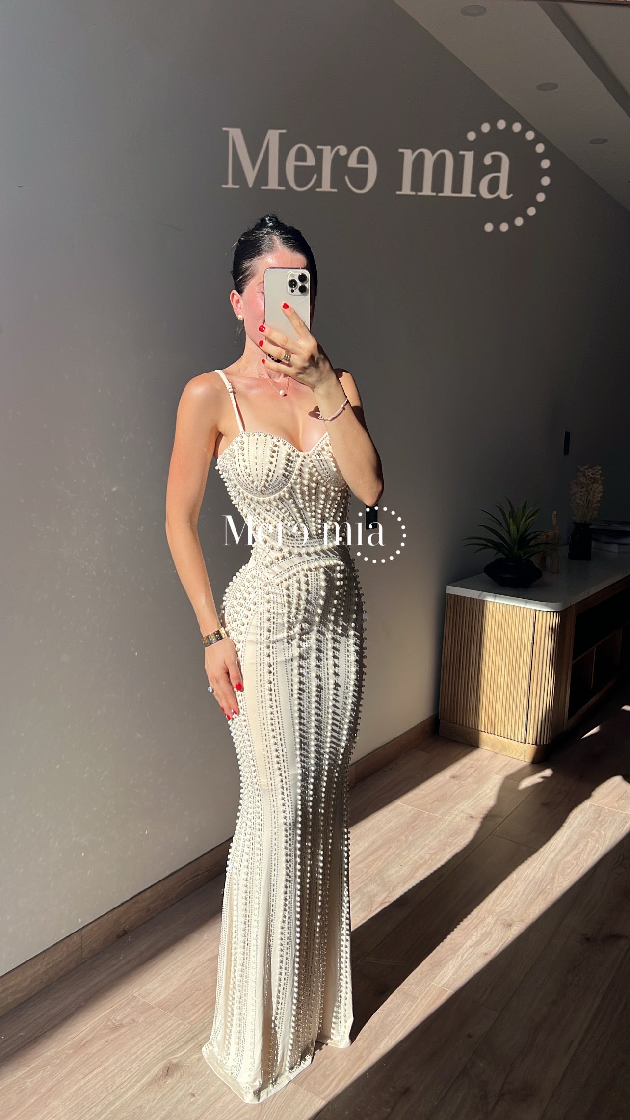 Vestido nude plata largo