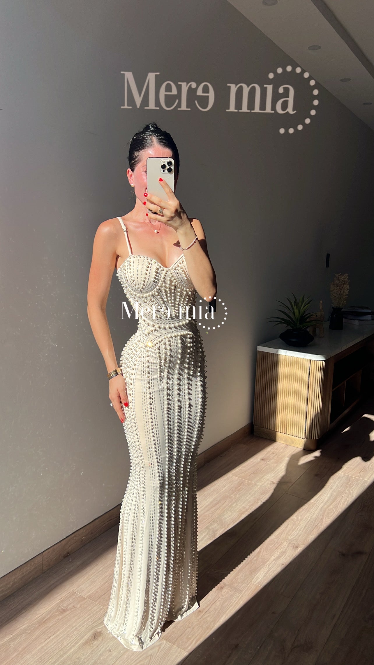 Vestido nude plata largo