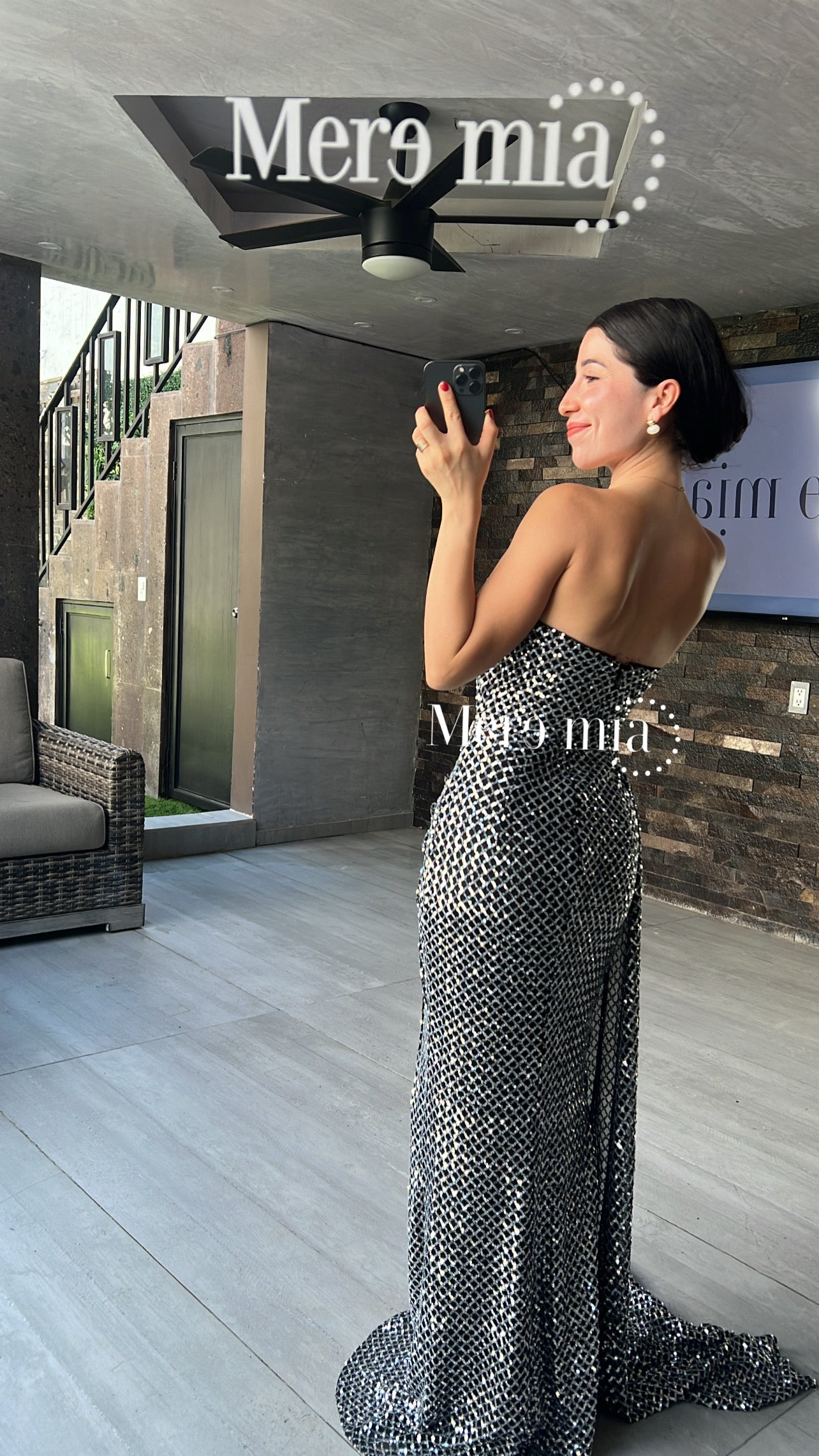 Vestido negro lent plata