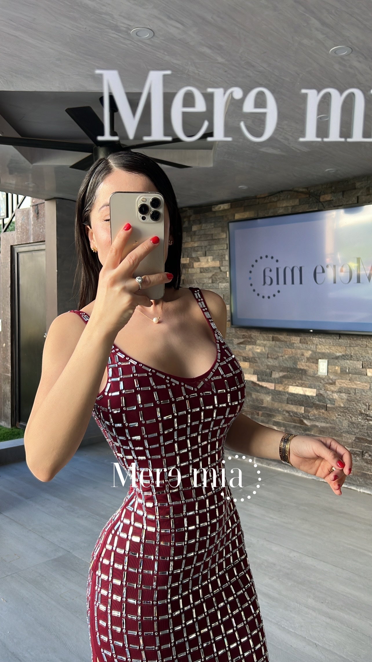 Vestido tinto apl cuadros plata