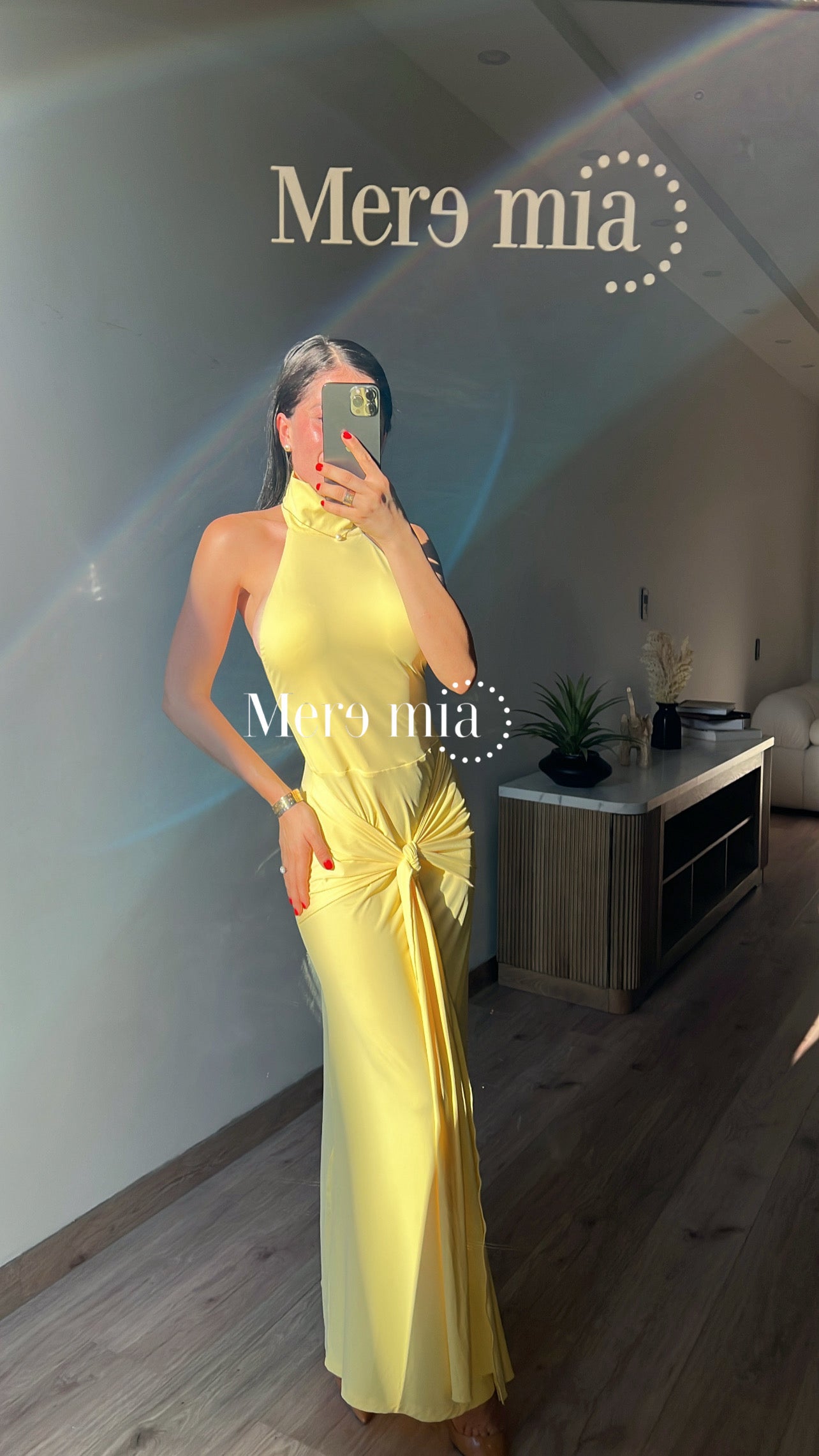 Vestido amarillo nudo espalda