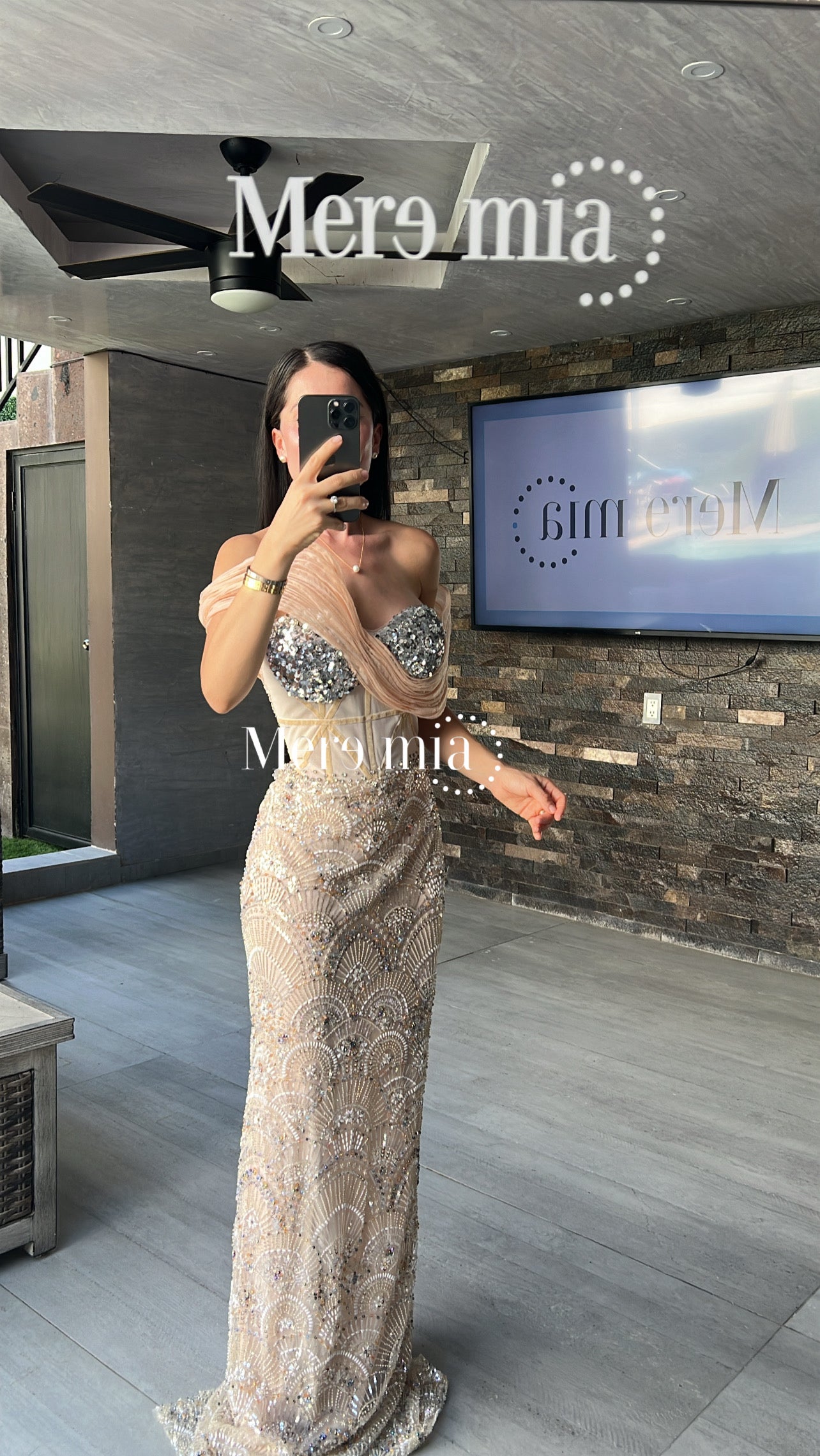 Vestido tul mel hombros